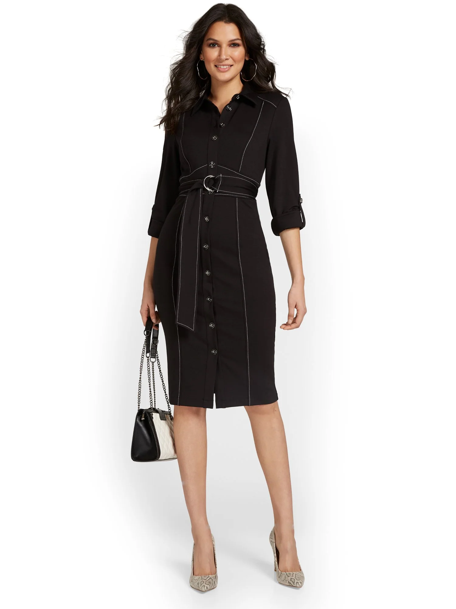 Contrast-Stitch Button-Down Dress - Superflex