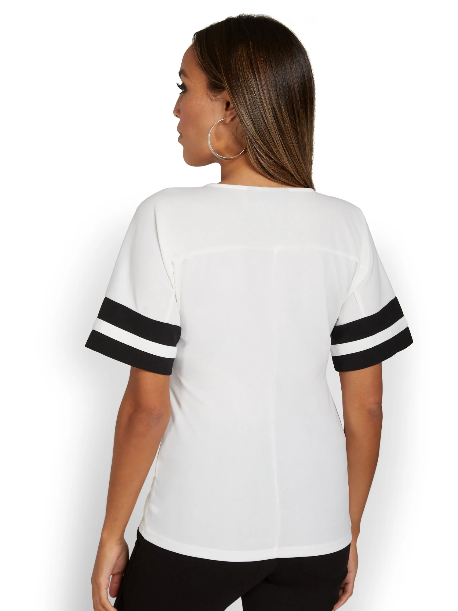 Contrast-Stripe V-Neck Knit Top - Image 3