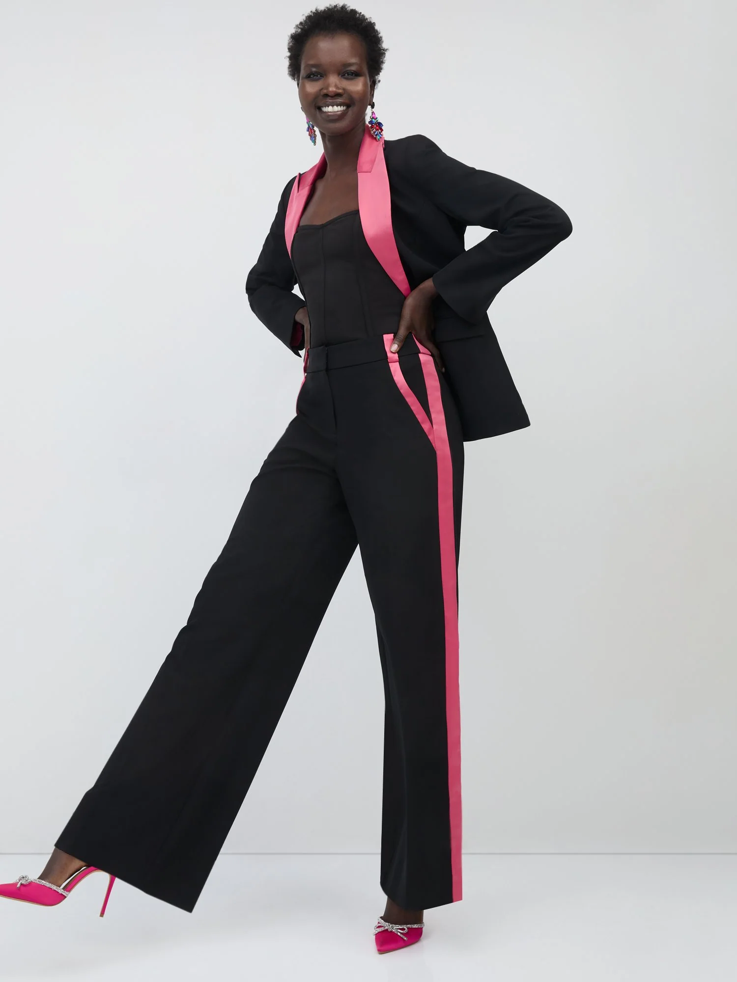 Contrast-Stripe Wide-Leg Pant