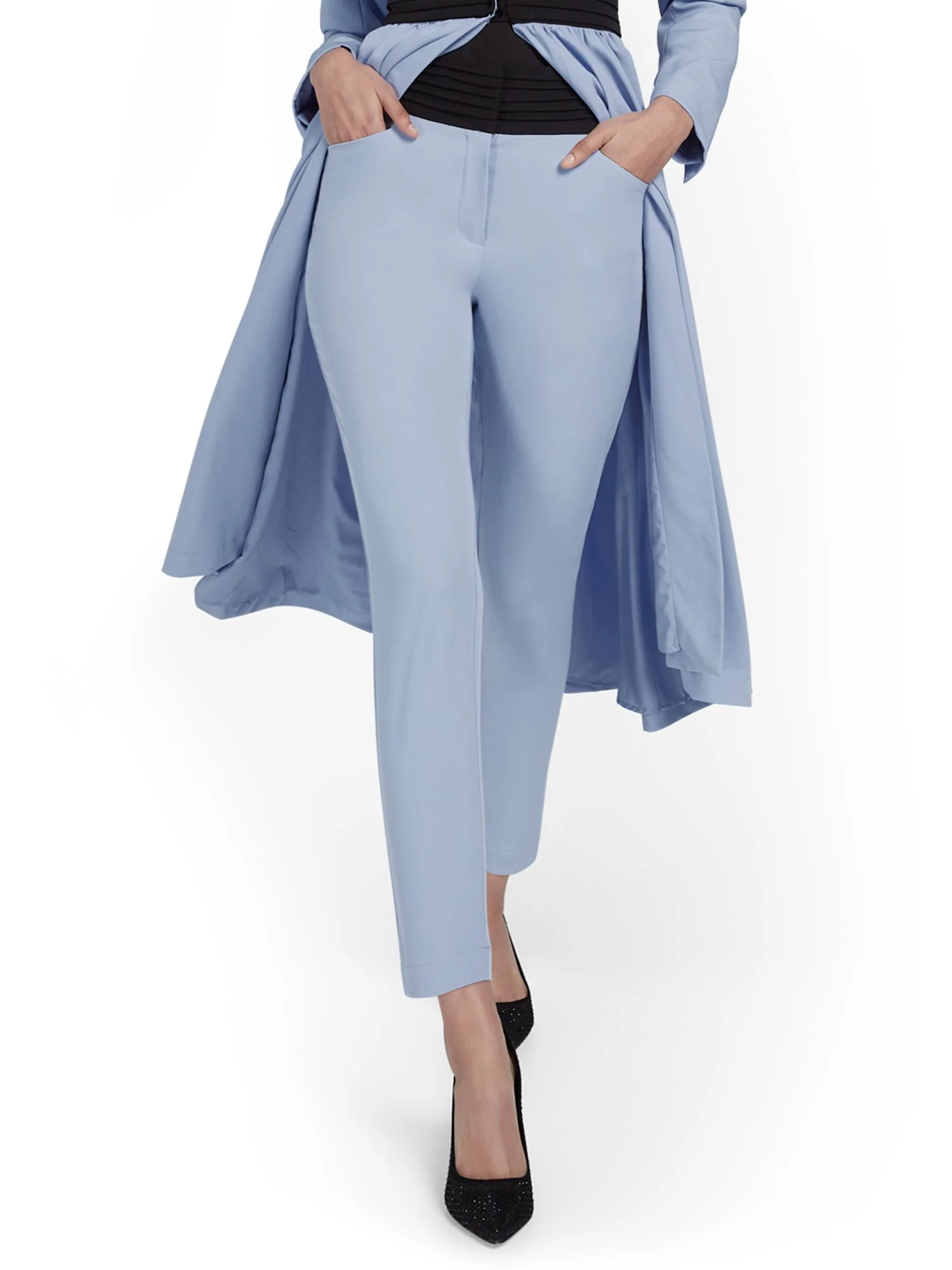 Contrast-Waist Slim-Leg Ankle Pant