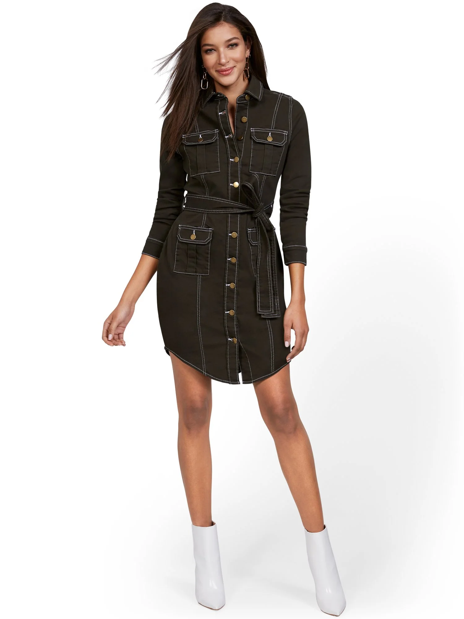 Contrasted Stitch Denim Dress - Image 2