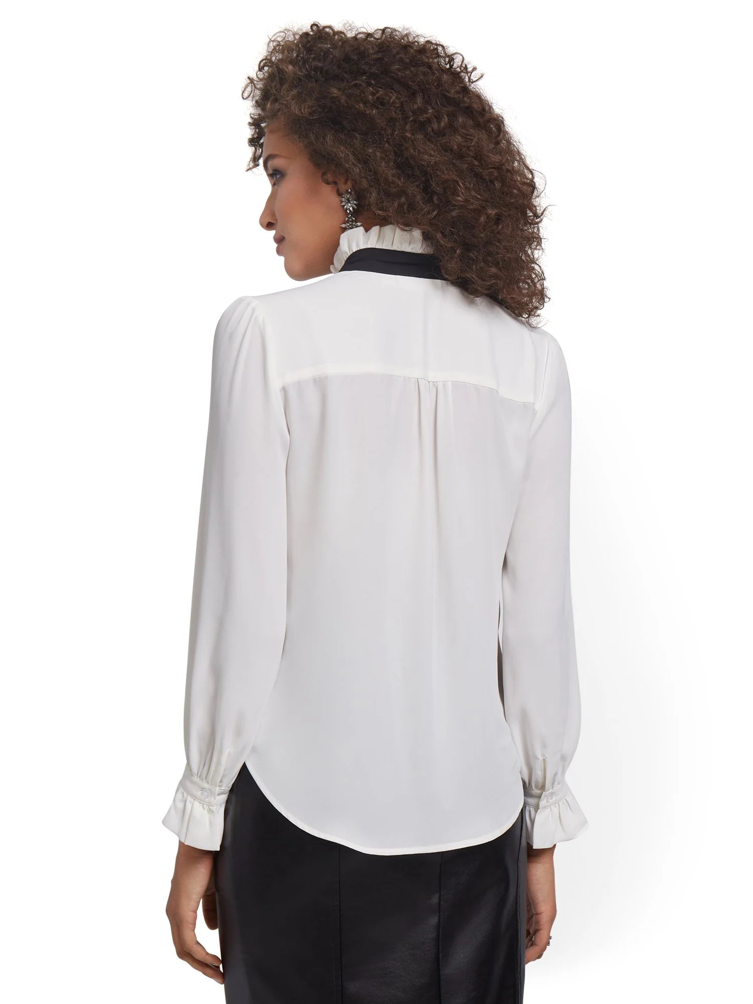Contrasting Self-Tie Bow Blouse - Image 2