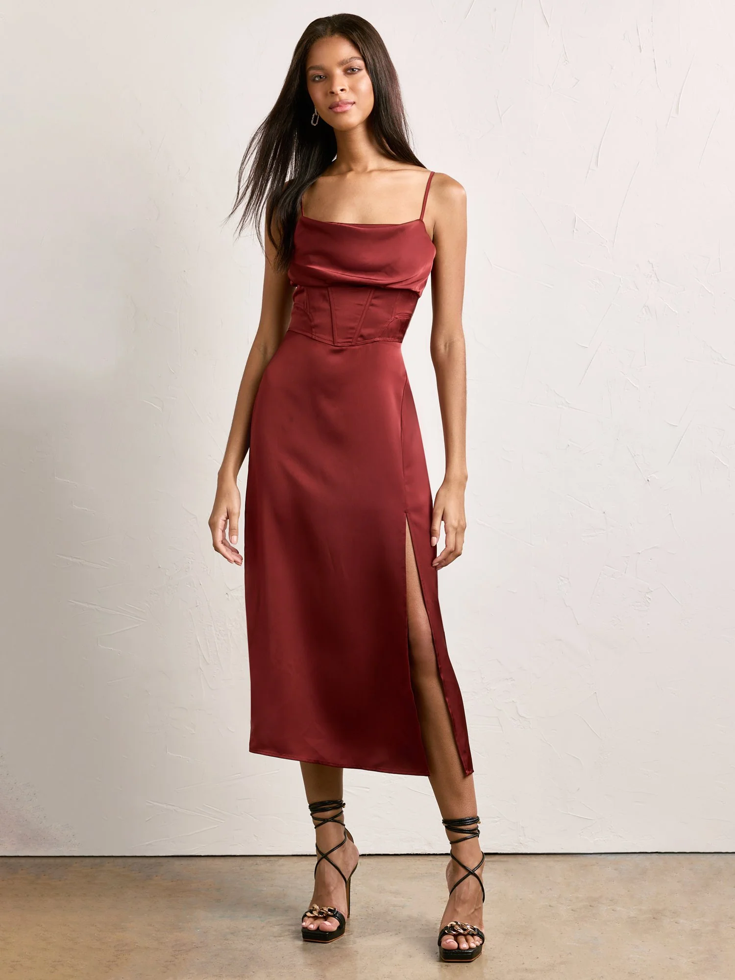 Corset Cowl Neck Satin Slip Dress - Dress Forum - Image 2