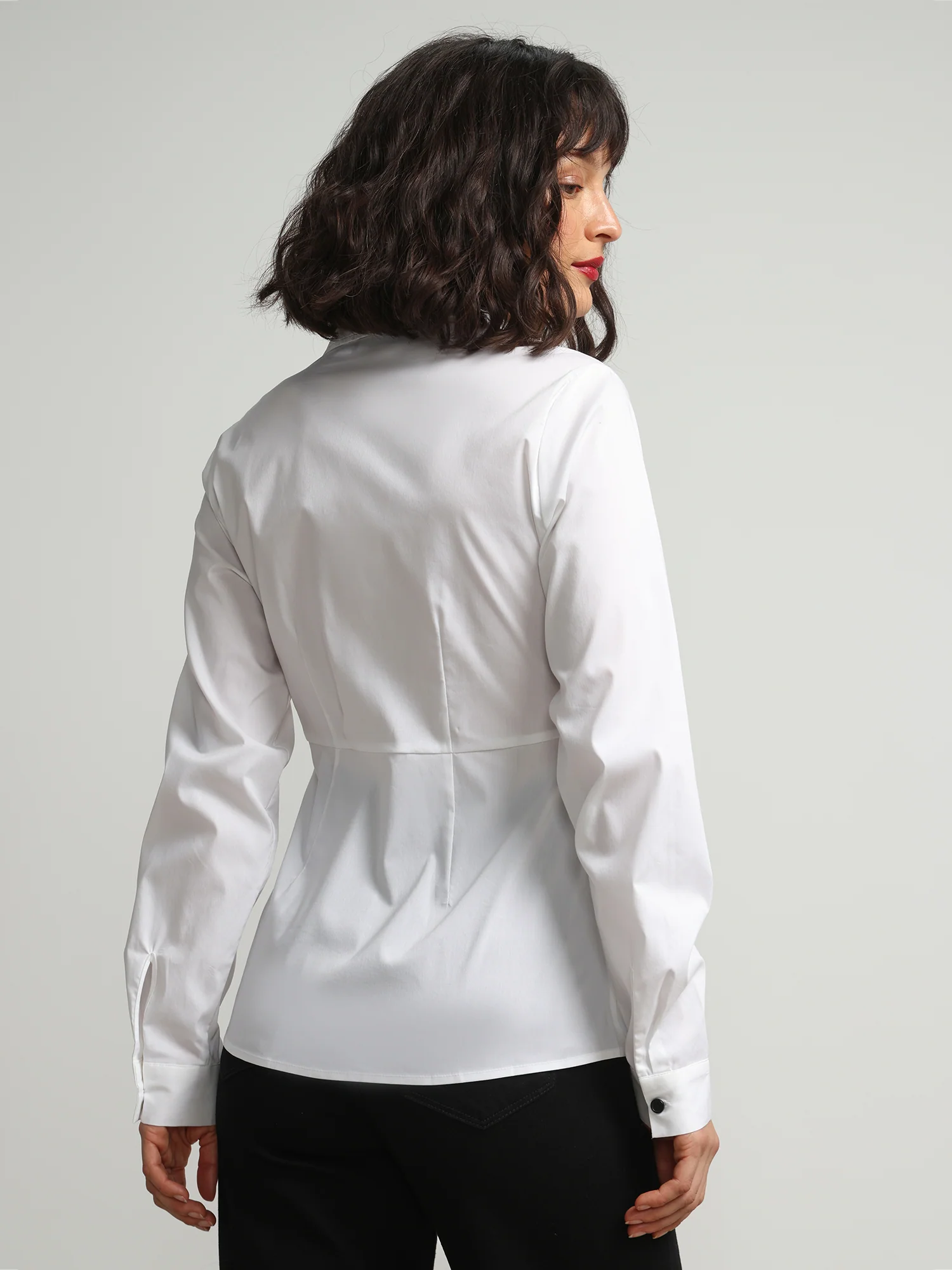 Corset-Lace Button-Front Poplin Shirt - Image 3