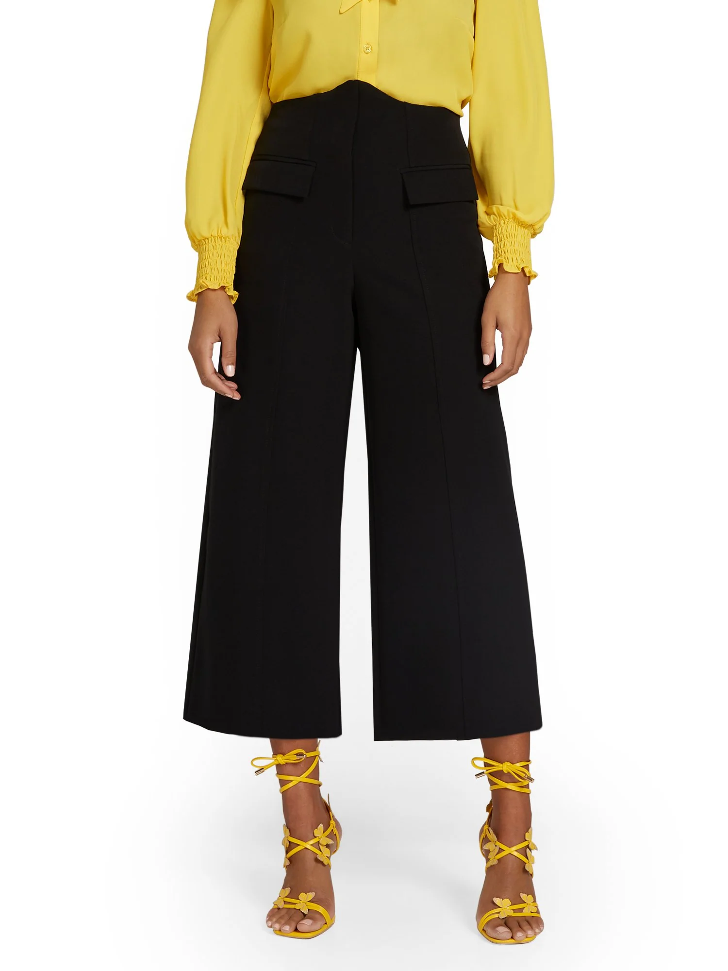 Corset-Waist Wide-Leg Capri Pant