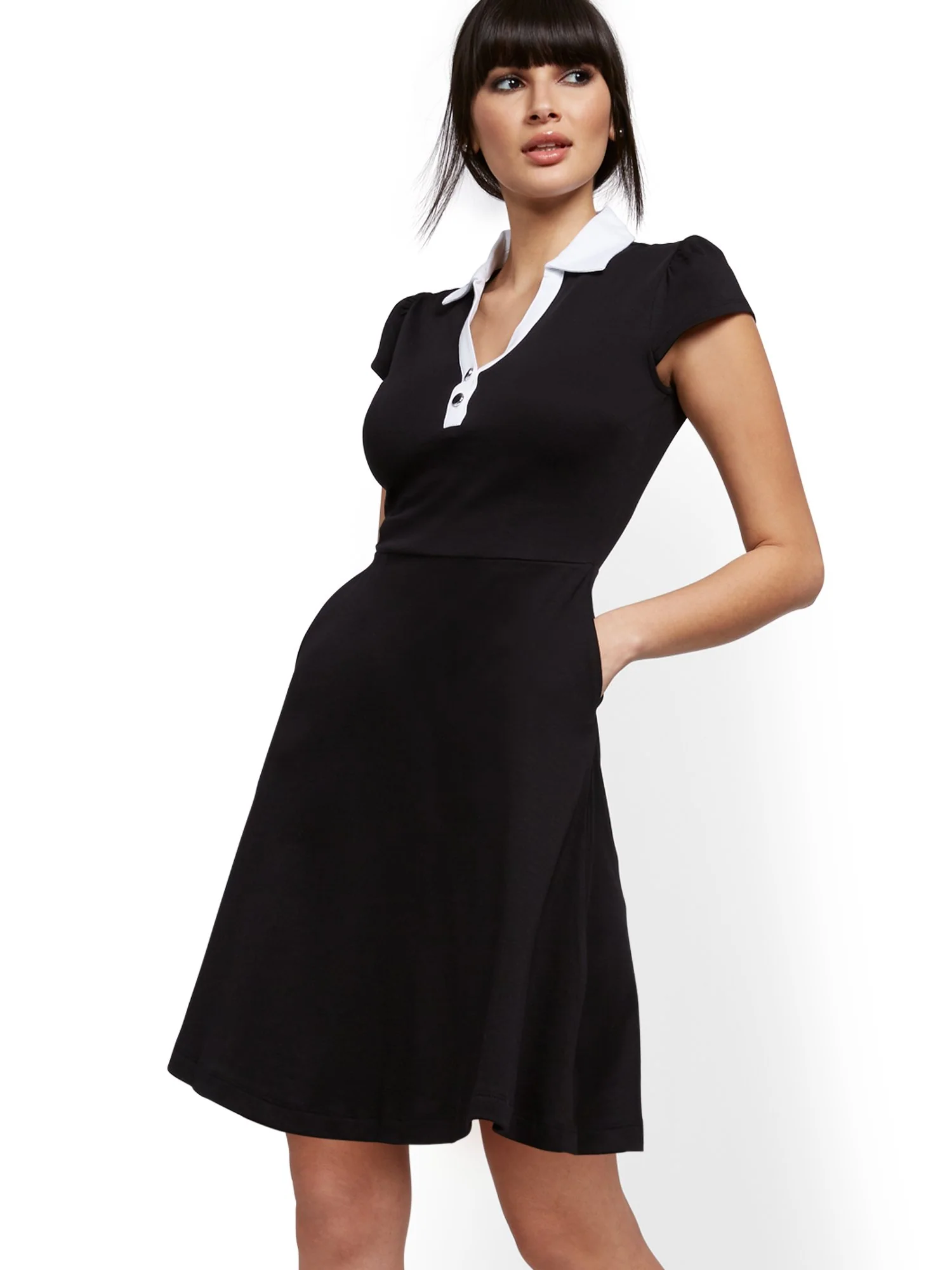 Cotton Collared Fit and Flare Dress - Image 2