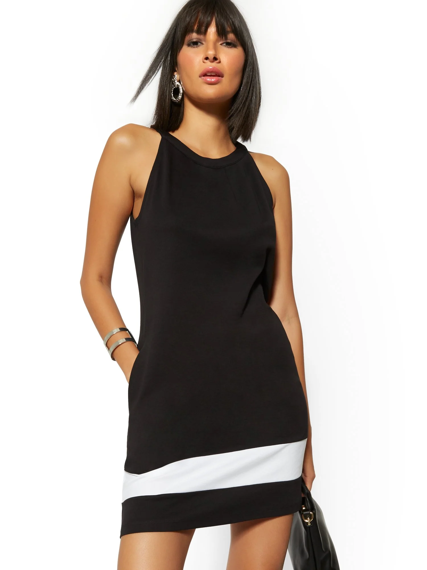 Cotton Colorblock Halter Shift Dress - Image 2