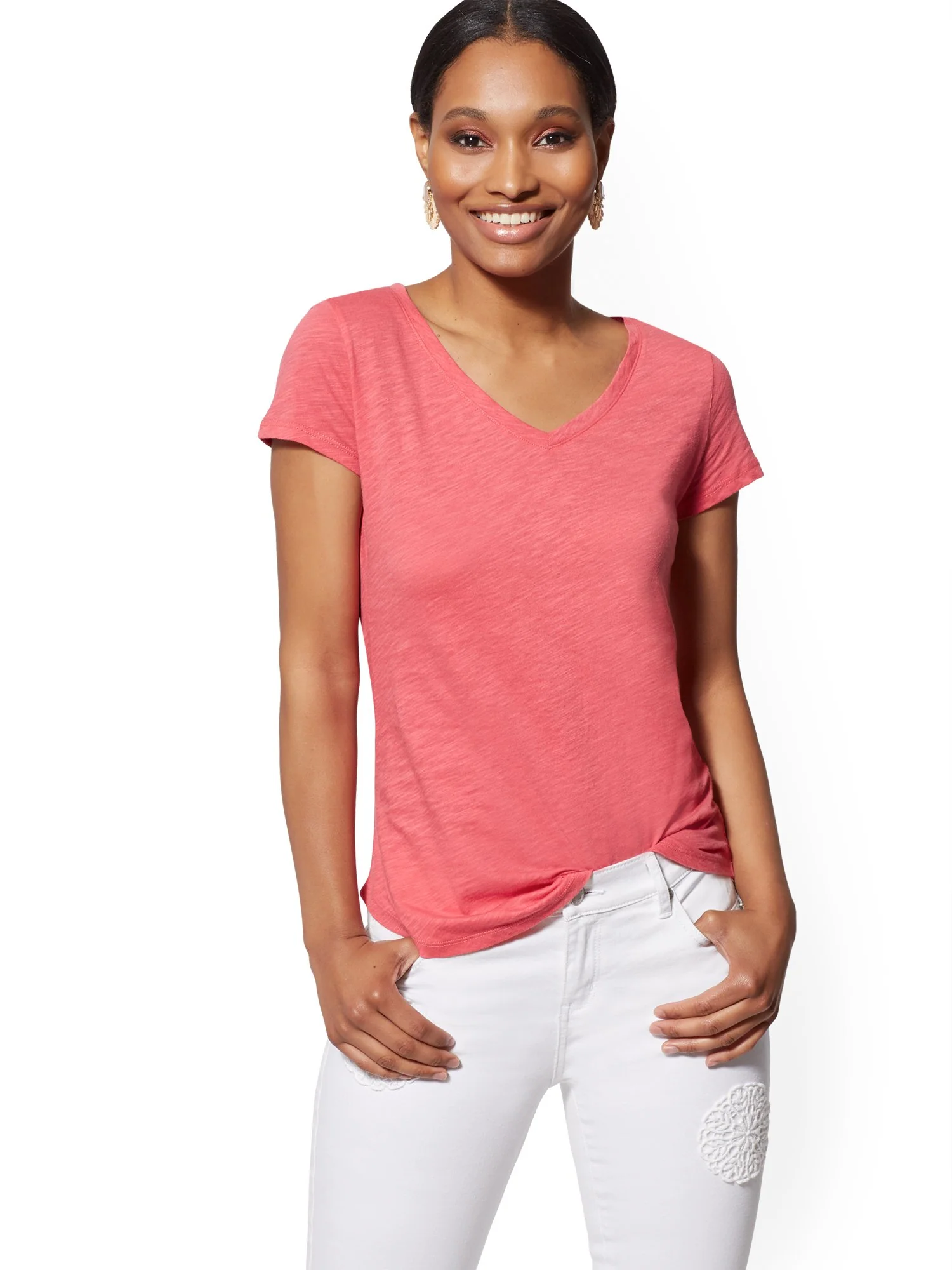 Cotton V-Neck Top - Hampton Tee - Image 2