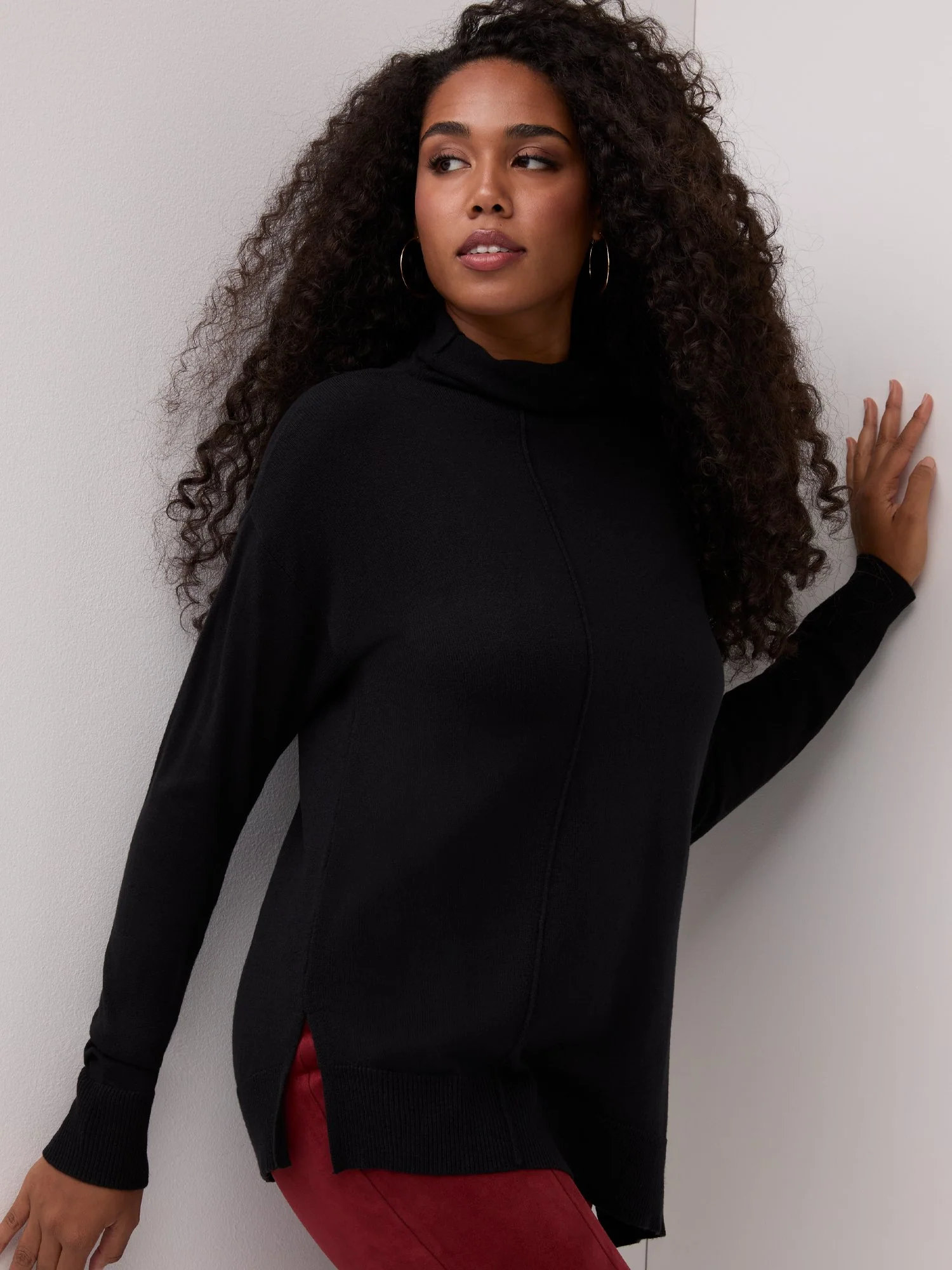 Cowl-Neck Asymmetric-Hem Tunic Sweater - Image 2