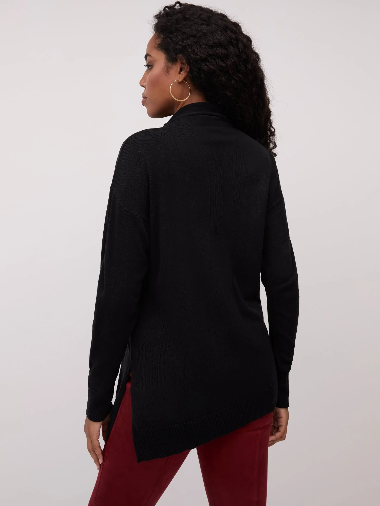 Cowl-Neck Asymmetric-Hem Tunic Sweater - Image 3