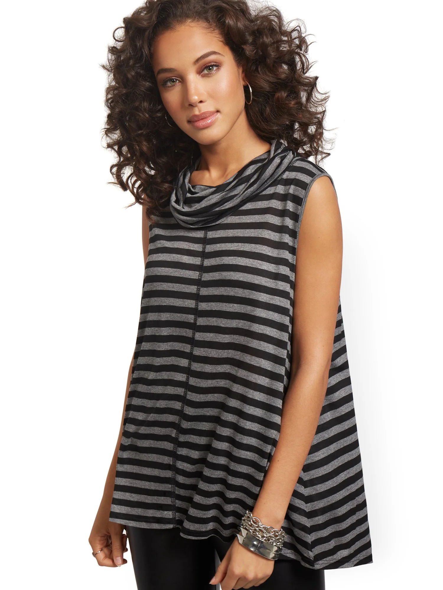 Cowl-Neck Stripe Tank Top - Sweet Pea - Image 2