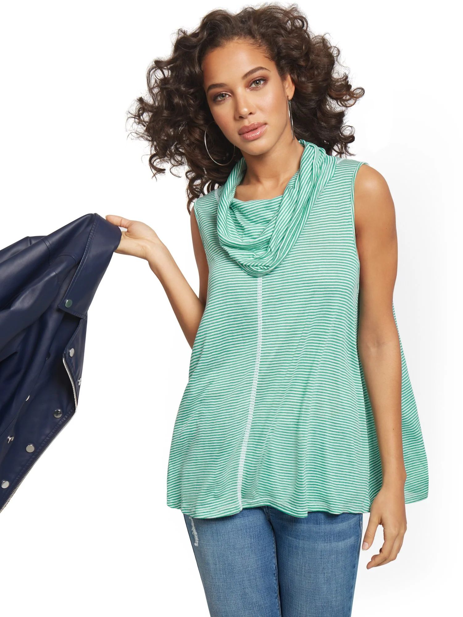 Cowl-Neck Stripe Tank Top - Sweet Pea - Image 8