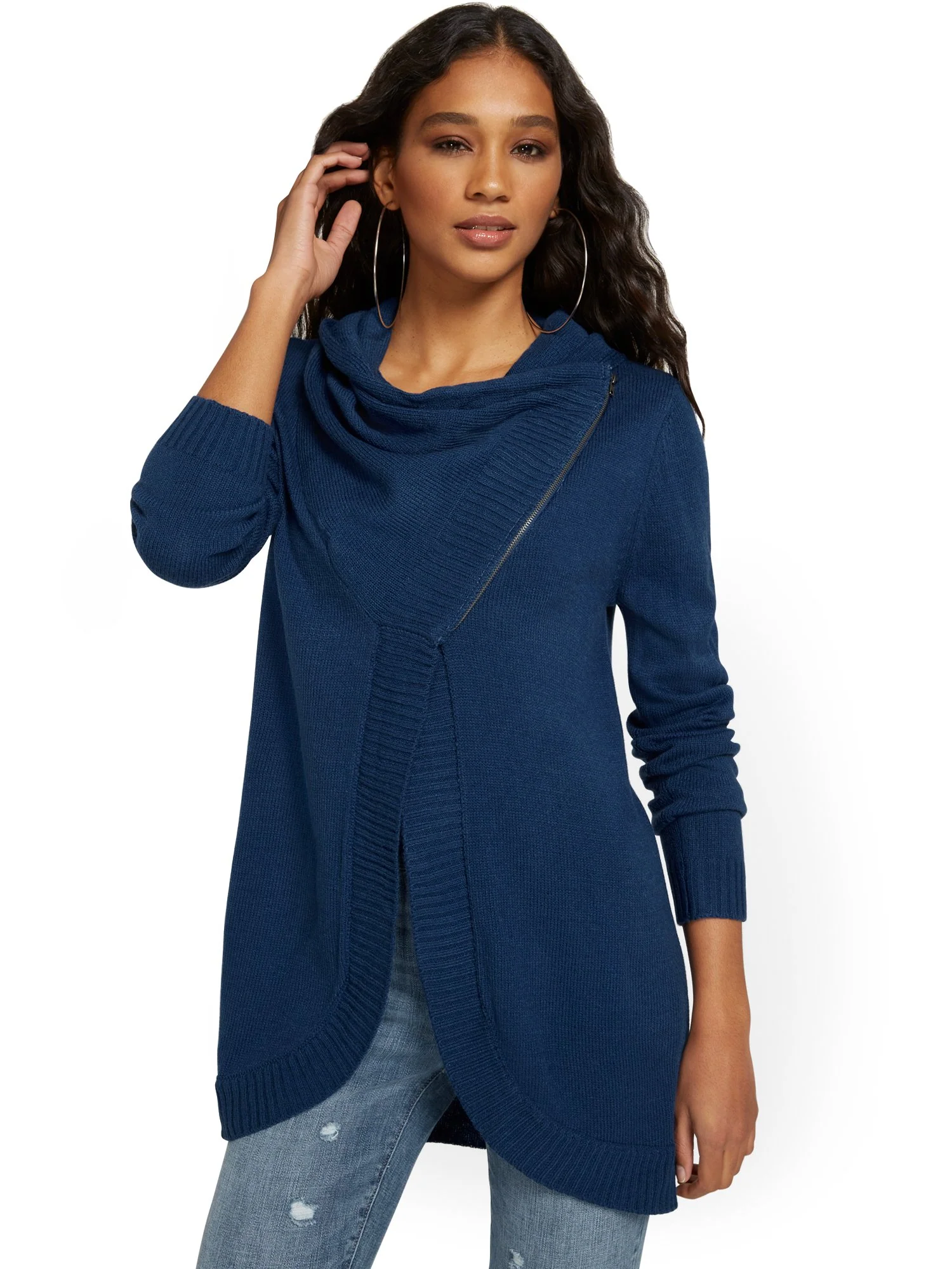 Cowl-Neck Zip Cardigan - Image 11
