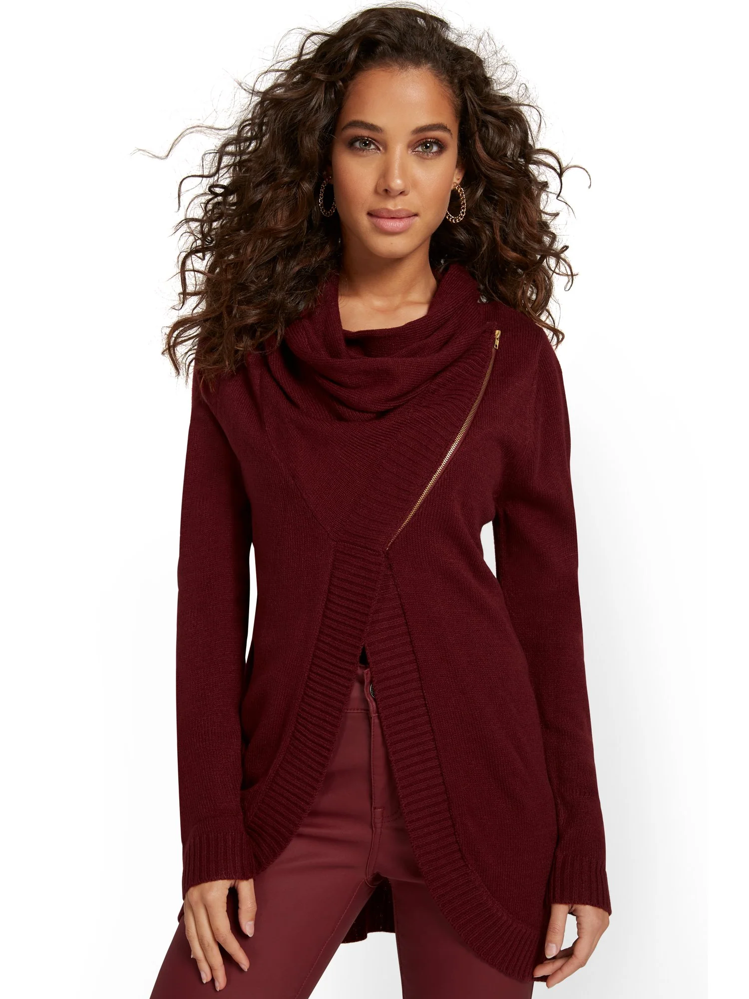 Cowl-Neck Zip Cardigan - Image 13