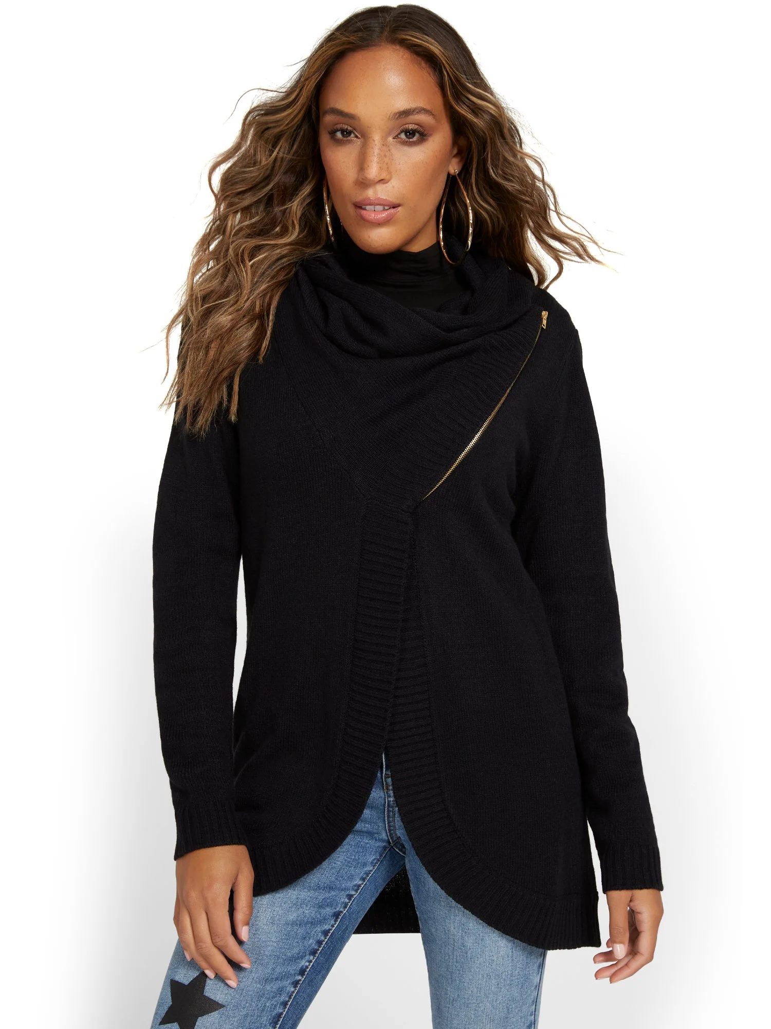 Cowl-Neck Zip Cardigan - Image 2