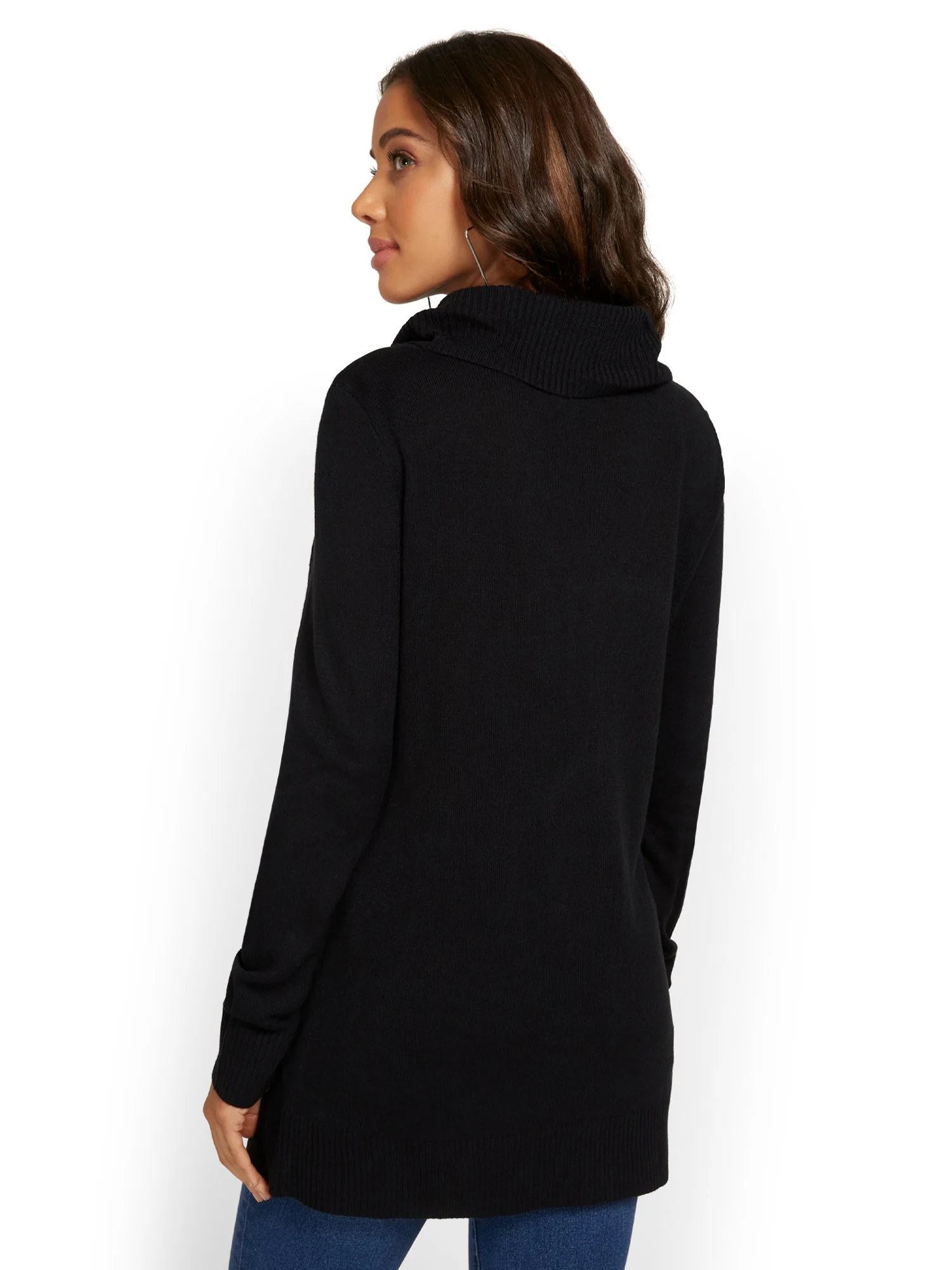 Cowl-Neck Zip-Pocket Tunic Sweater - Image 3