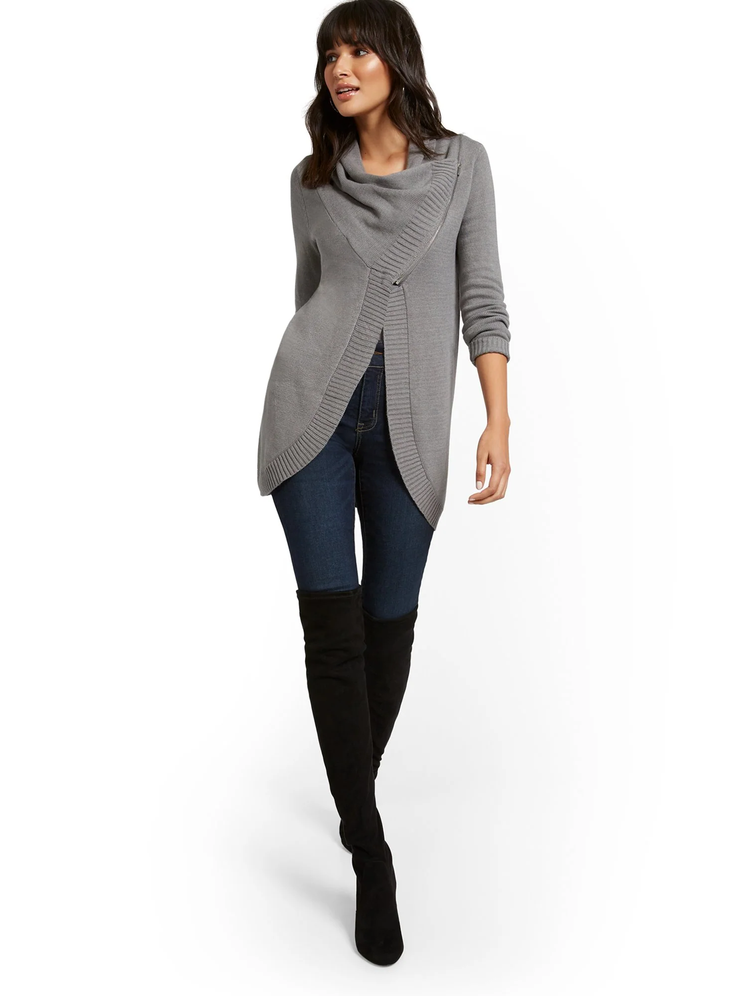 Cowlneck Zip-Front Cardigan - Image 5