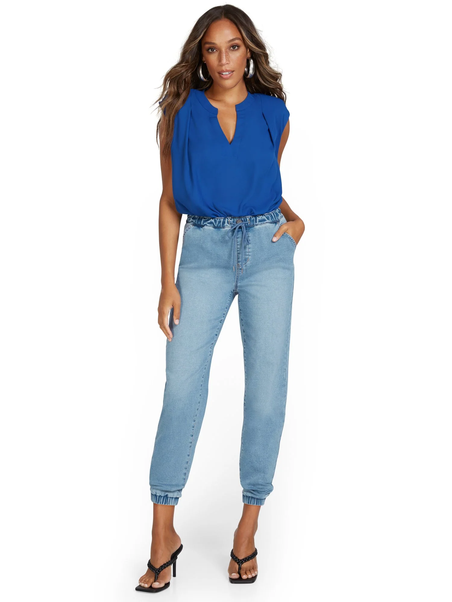 Cozy Cotton Denim Jogger Pant - Light Wash - Image 4