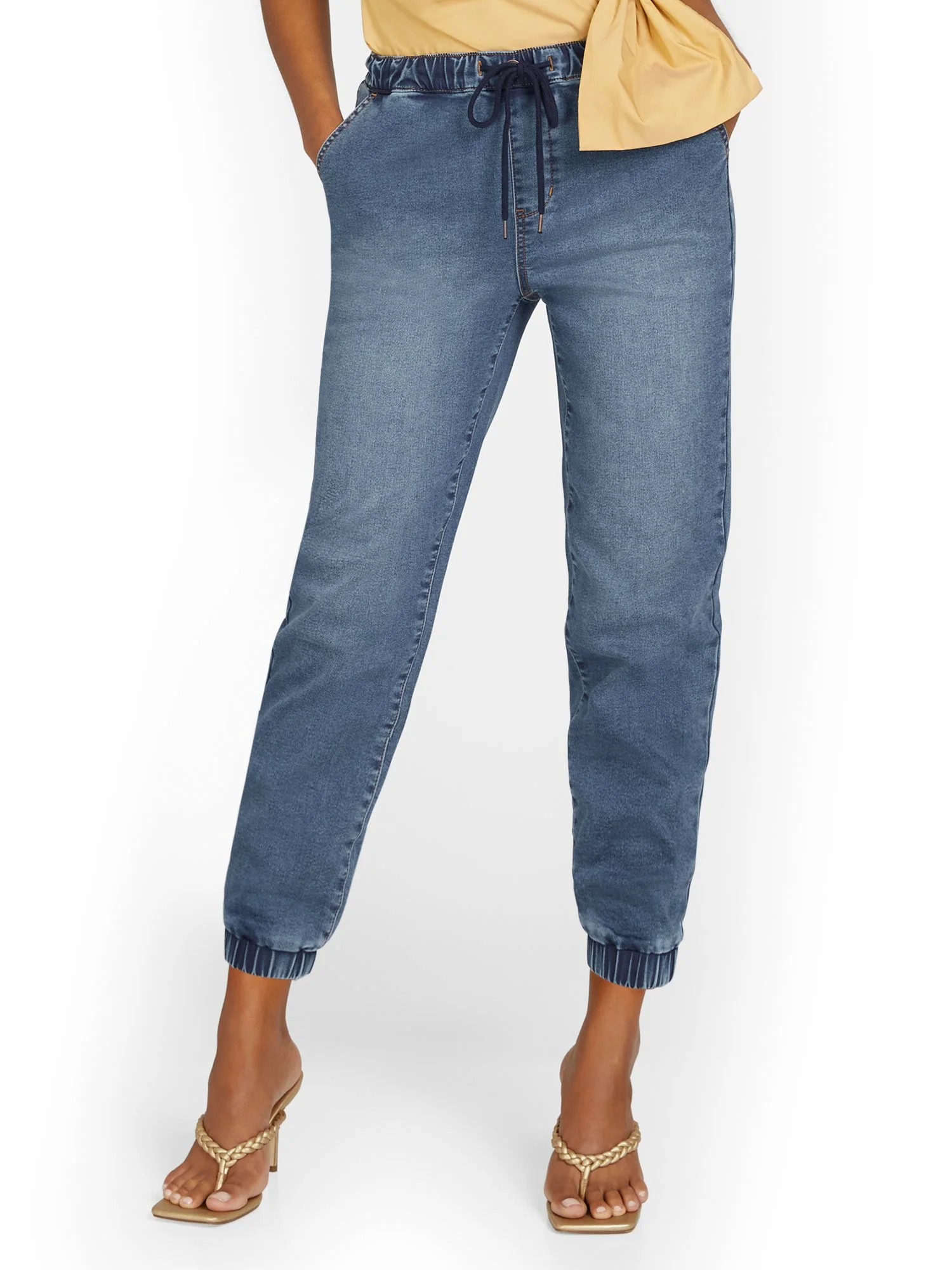 Cozy Cotton Denim Jogger Pant - Medium Wash