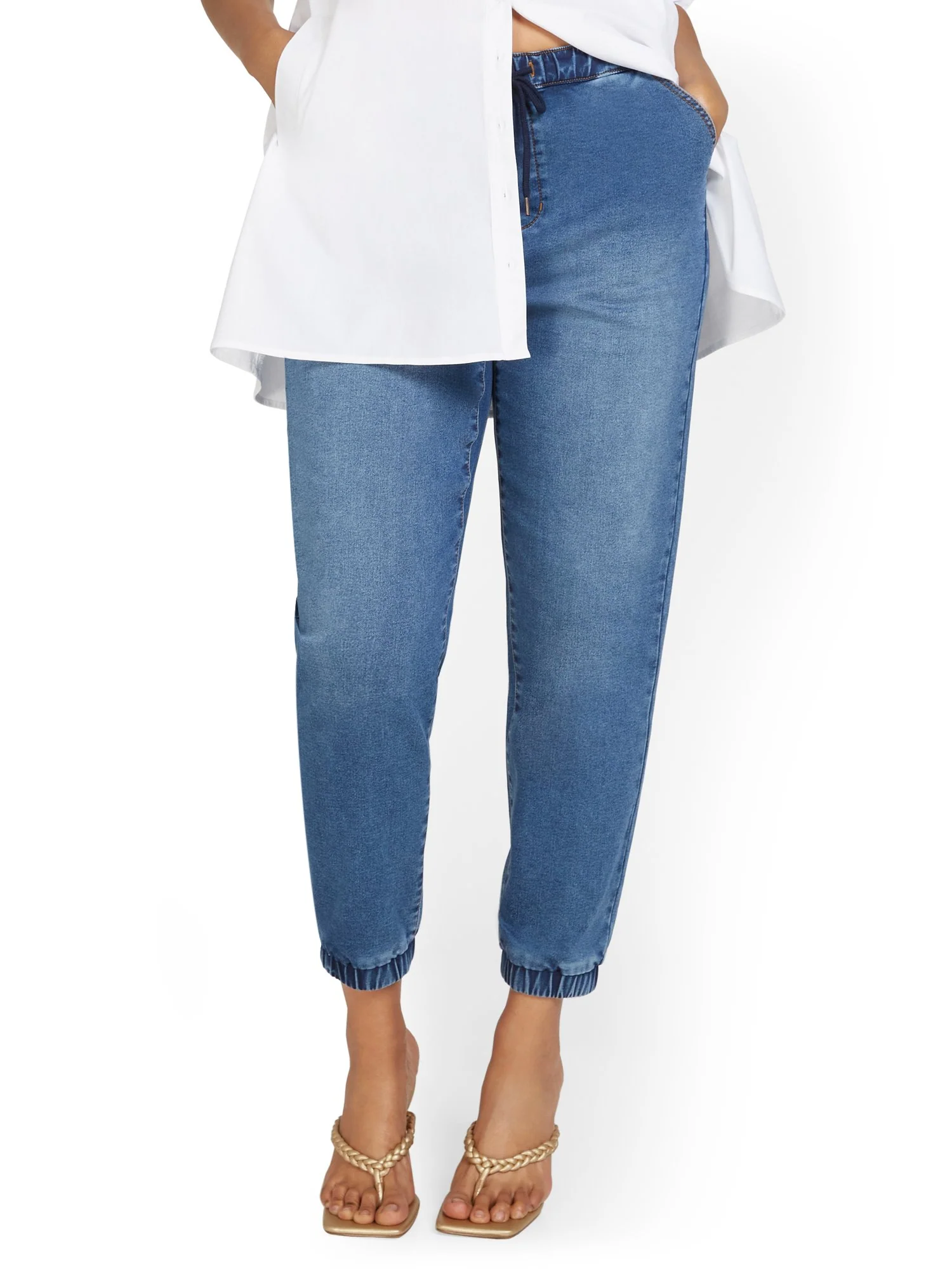 Cozy Cotton Denim Jogger Pant - Medium Wash - Image 5