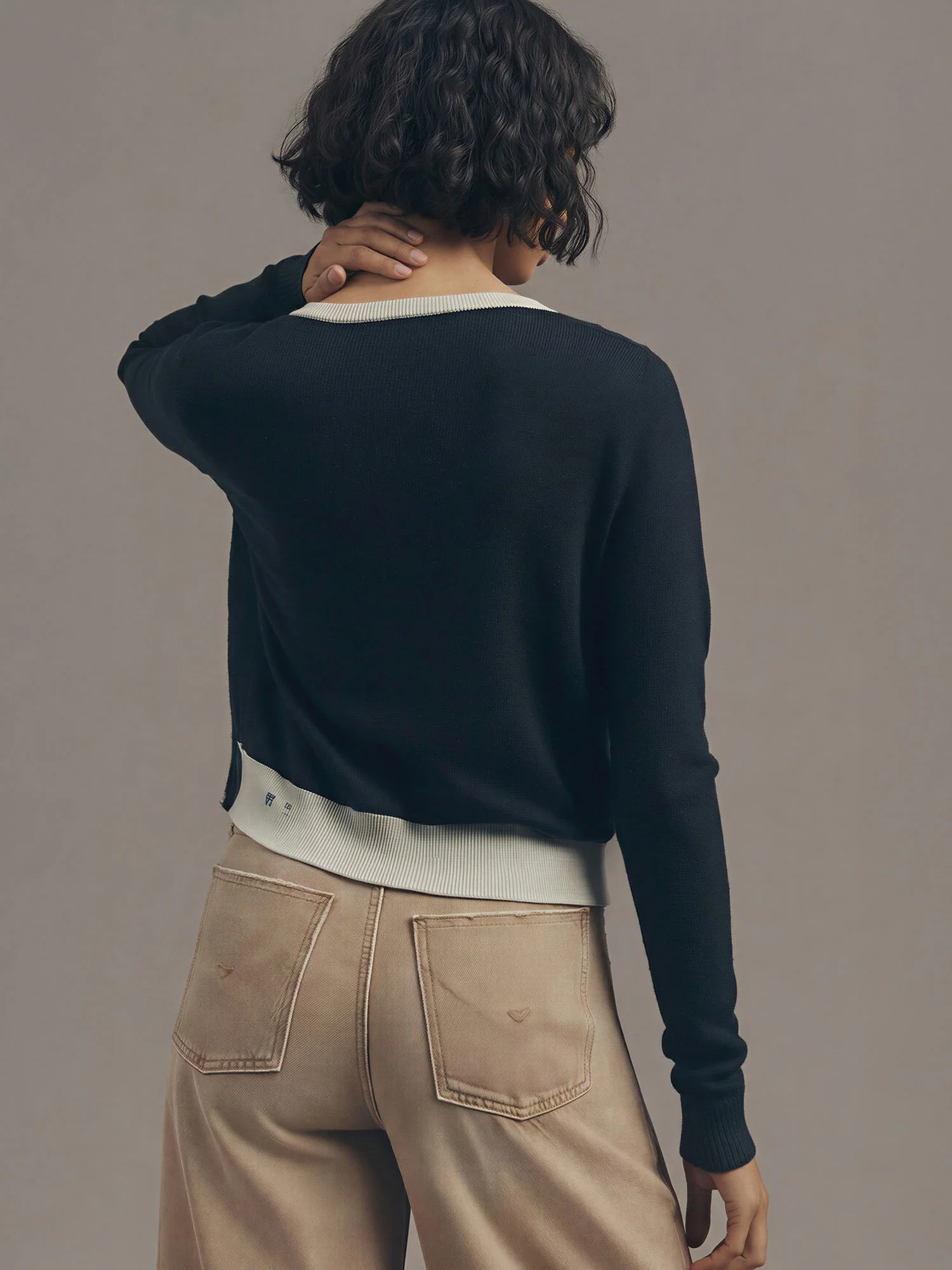 Crew Neck Colorblock Button Down Cardigan - Image 2