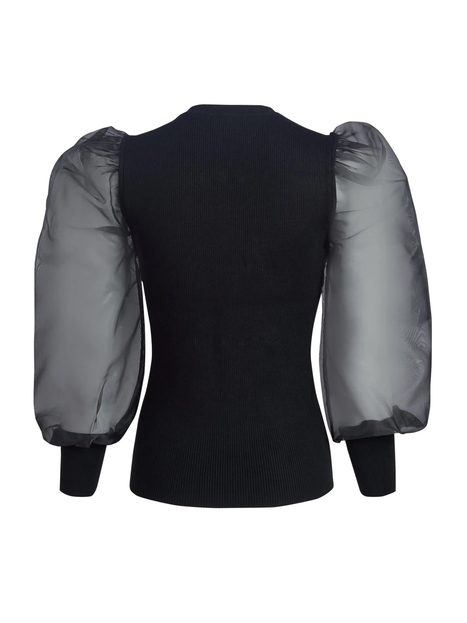 Crewneck Organza Puff-Sleeve Top - Image 3
