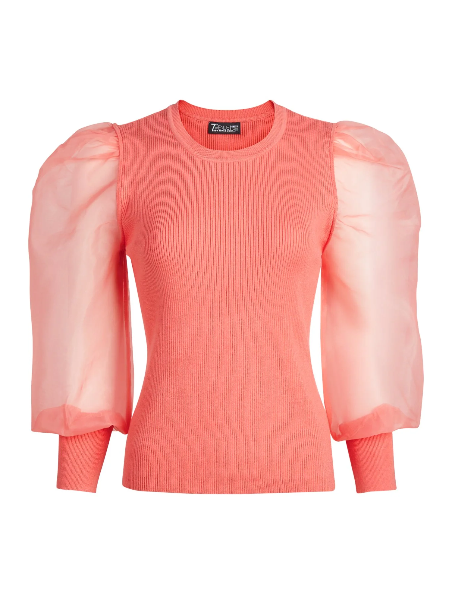 Crewneck Organza Puff-Sleeve Top - Image 9