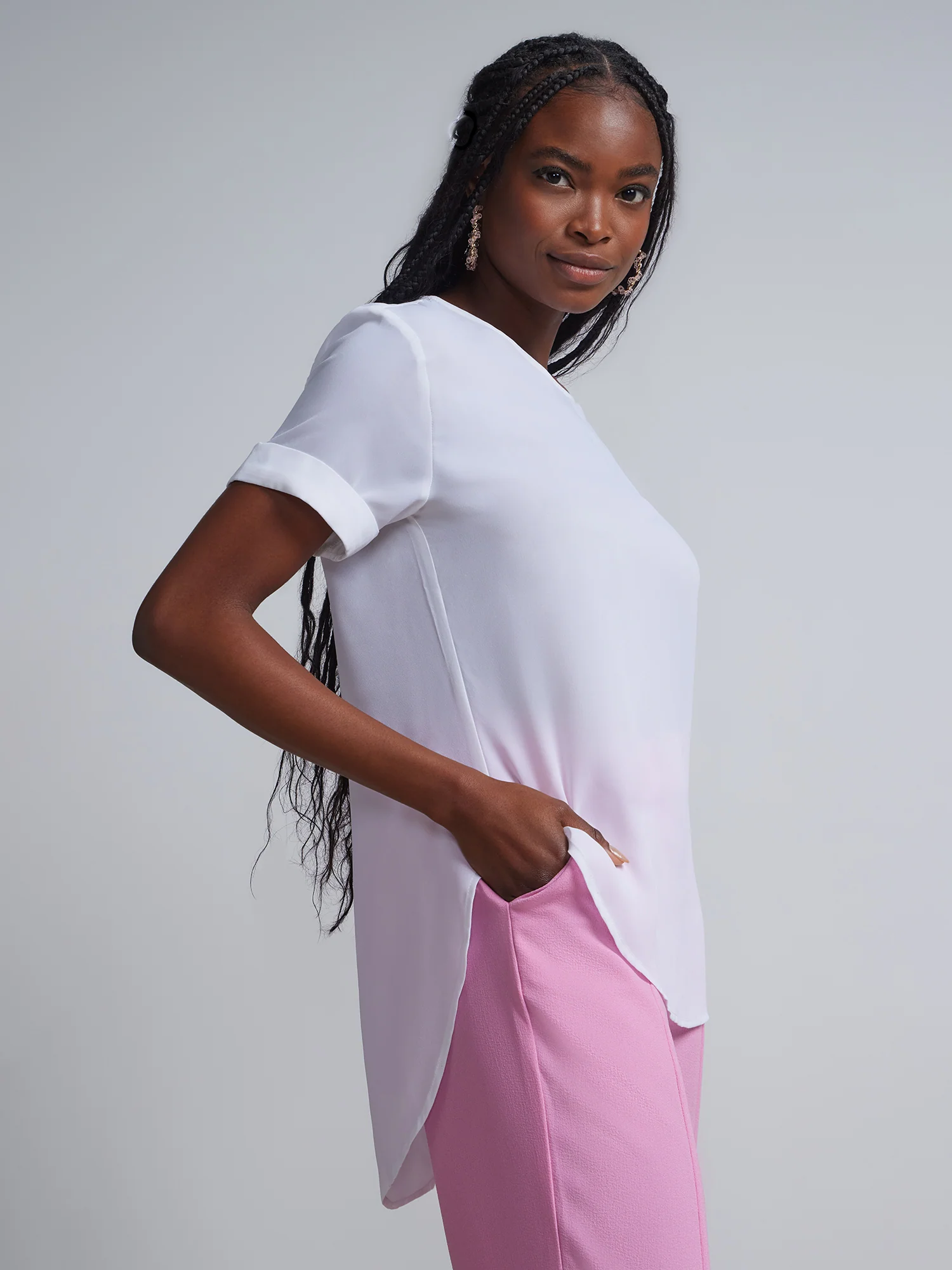 Crewneck Side-Slit Cuffed Tee - Image 6