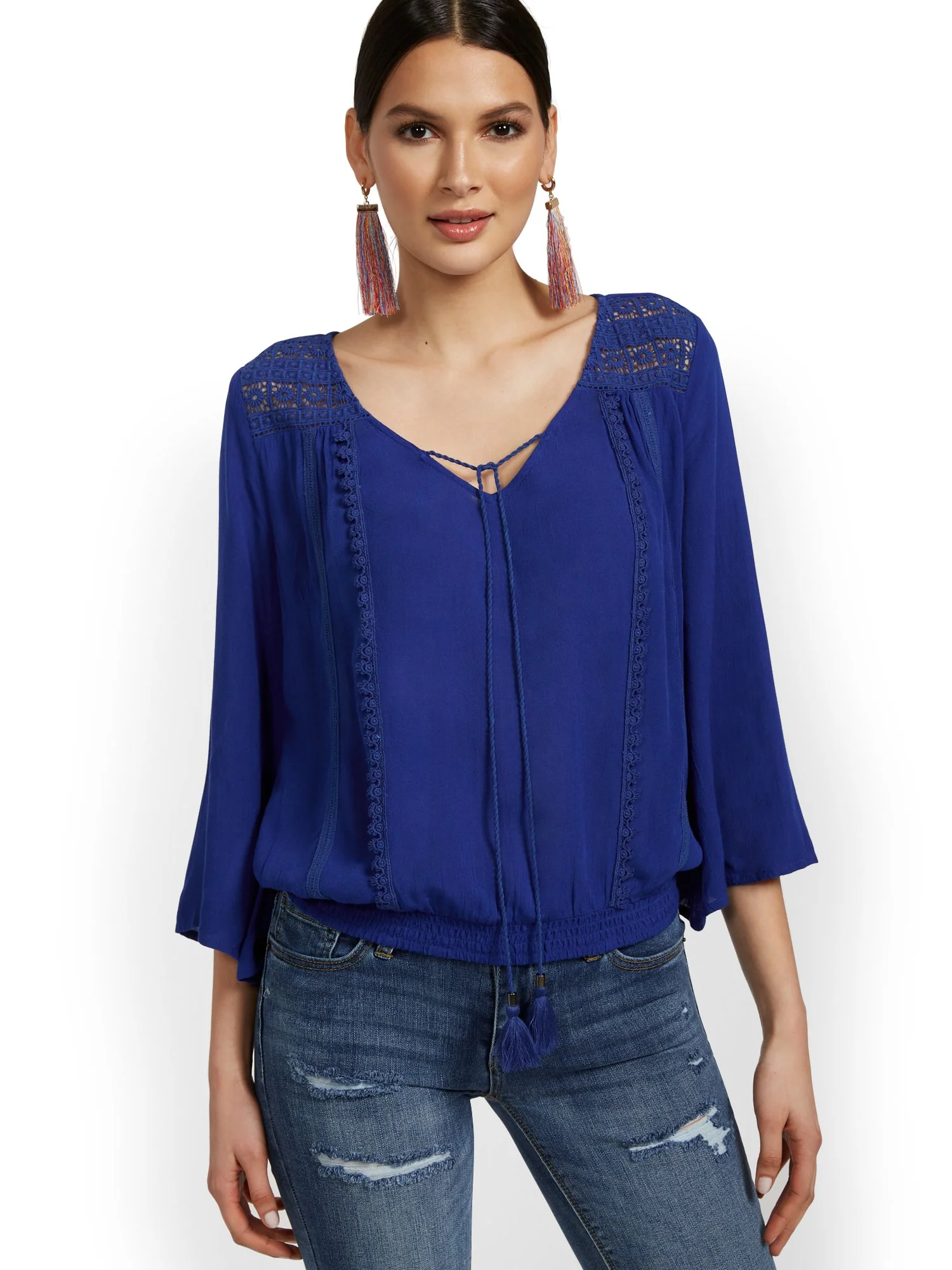 Crochet-Inset Tie-Front Blouse - Image 6