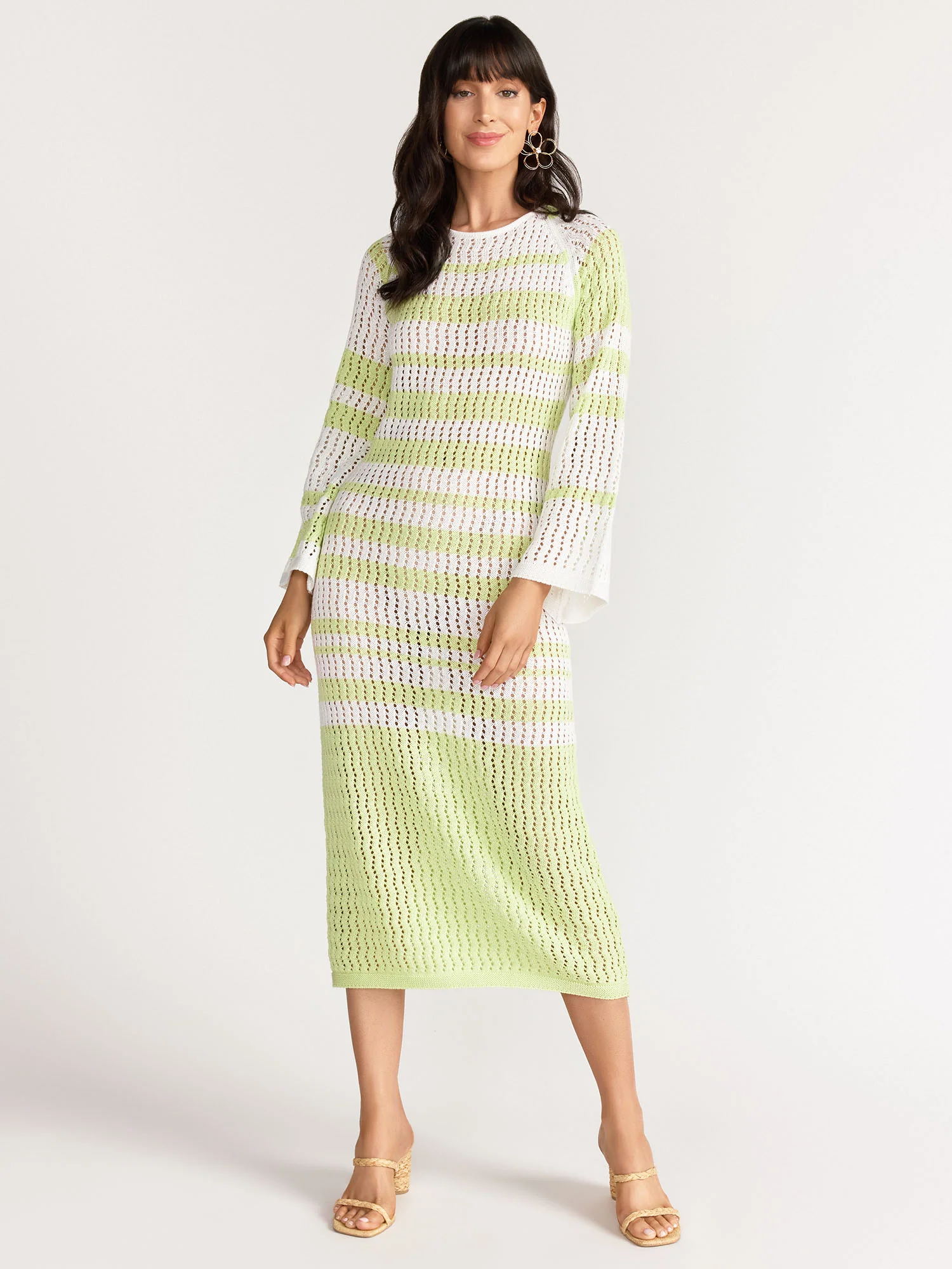 Blue Blush Crochet Knit Full Sleeve Mesh Midi Dress - Brands We Love