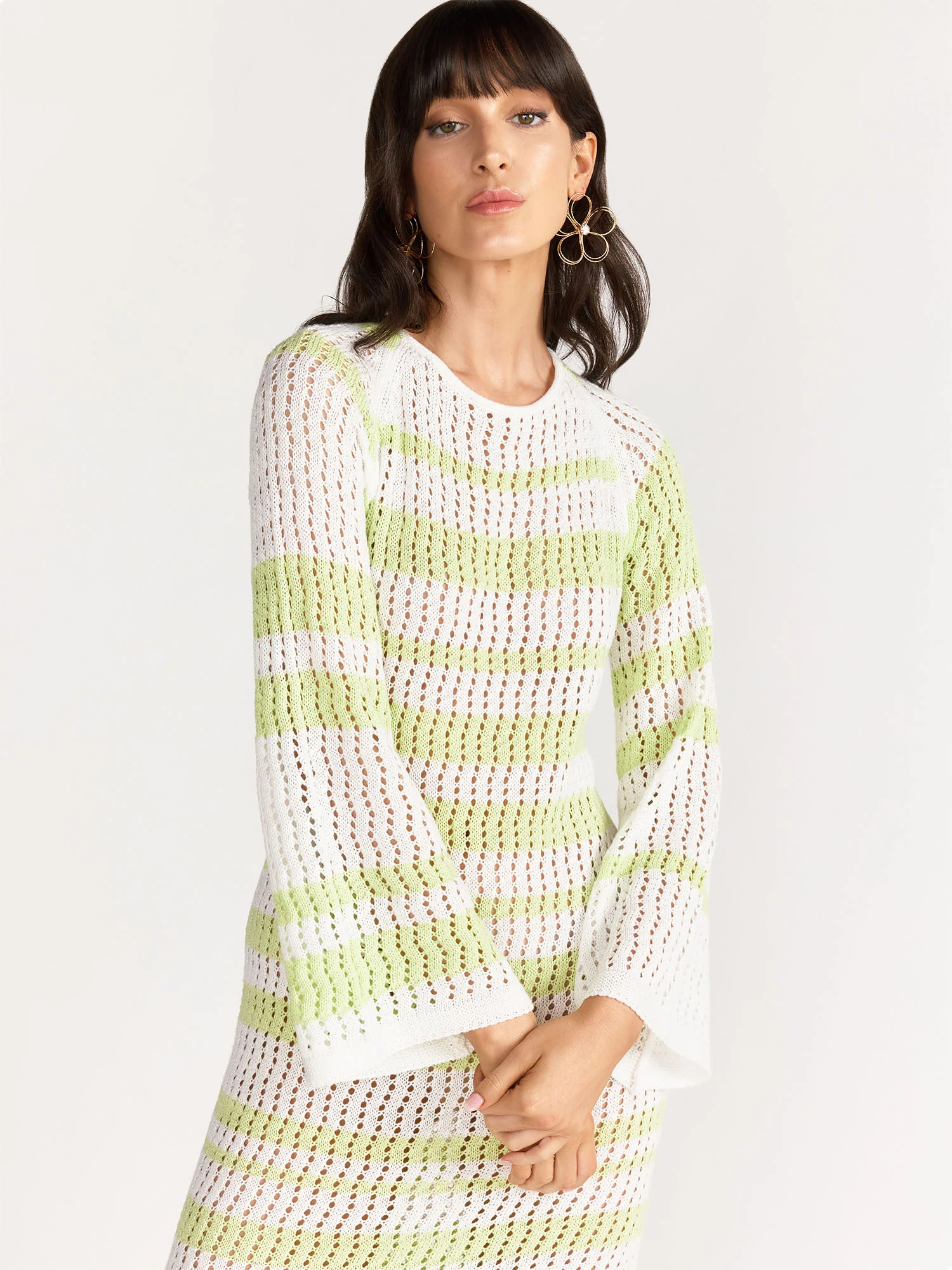 Blue Blush Crochet Knit Full Sleeve Mesh Midi Dress - Brands We Love - Image 2
