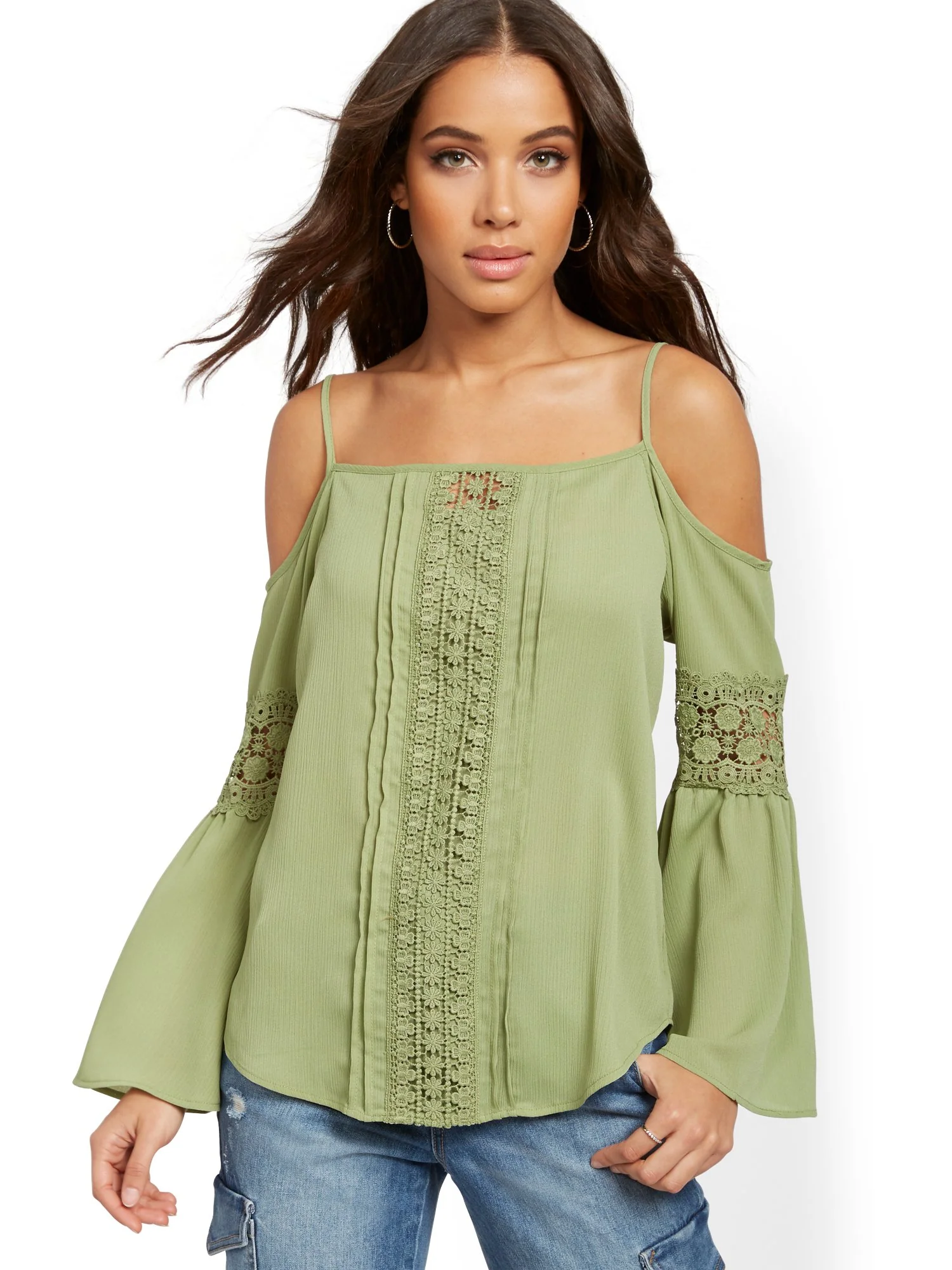 Crochet-Trim Cold-Shoulder Top - Image 2