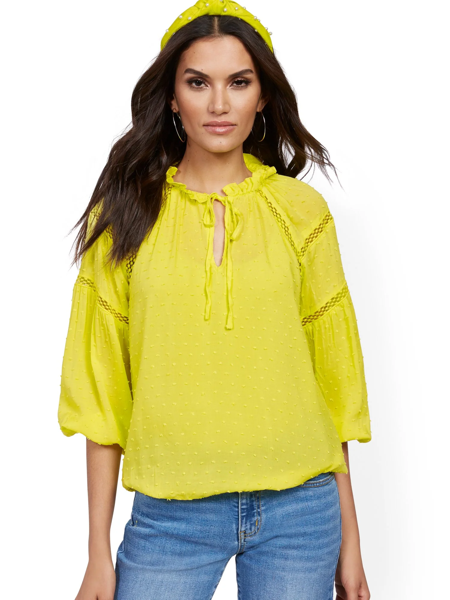Crochet-Trim Tie-Front Peasant Blouse - Image 2