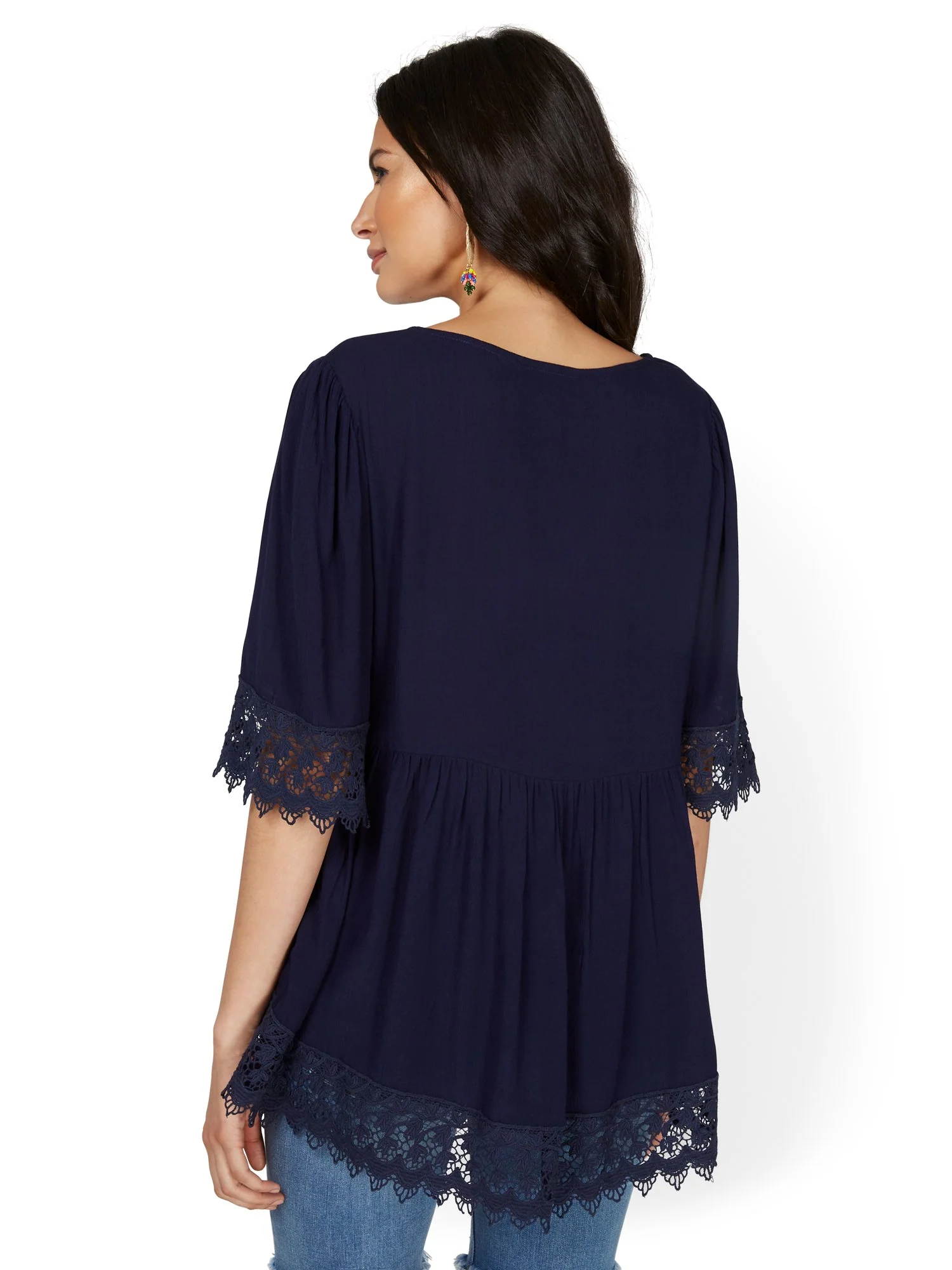 Crochet-Trim V-Neck Tunic Top - Lily & Cali - Image 6