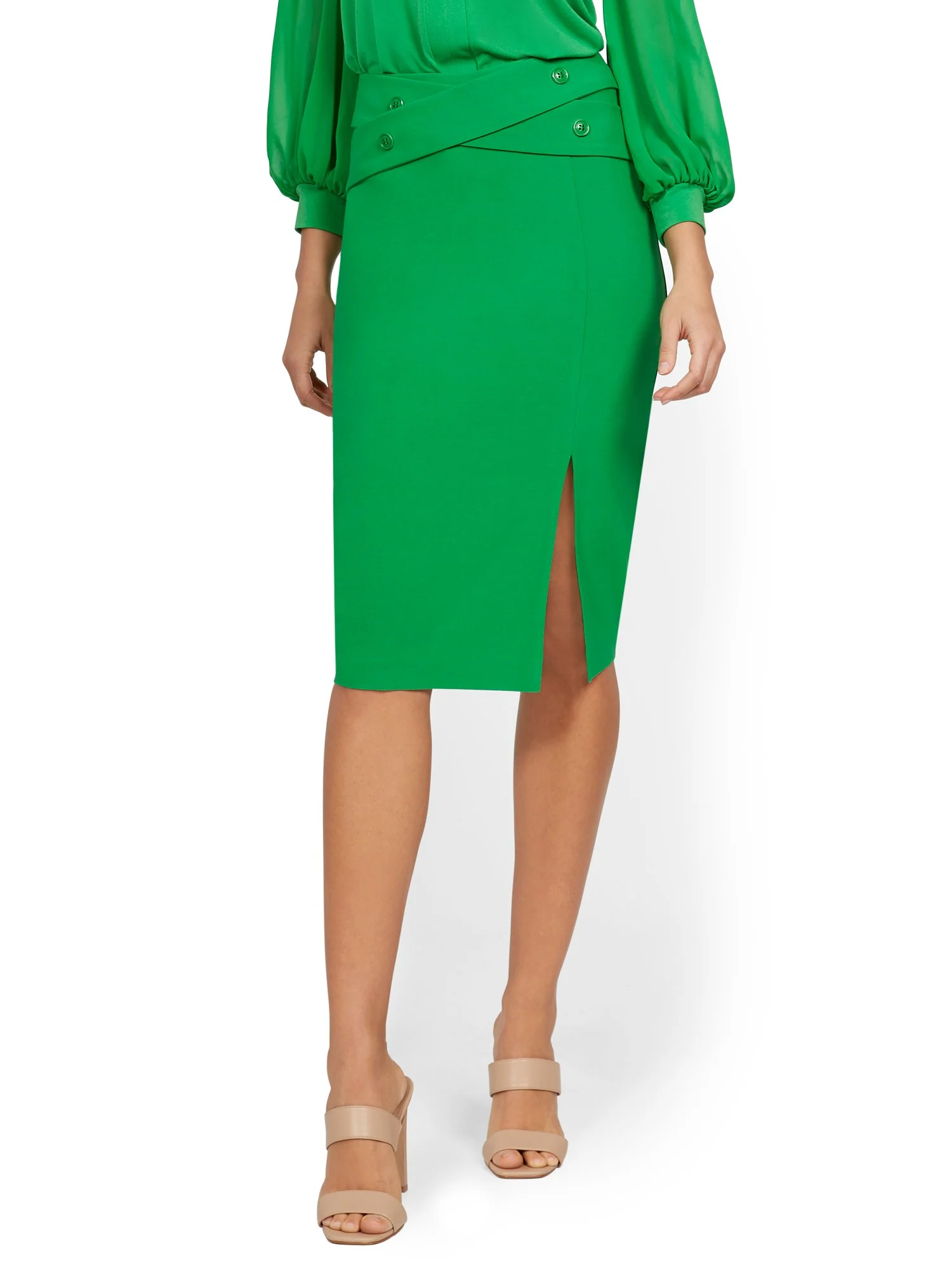 Cross-Panel Button-Front Pencil Skirt - Image 12