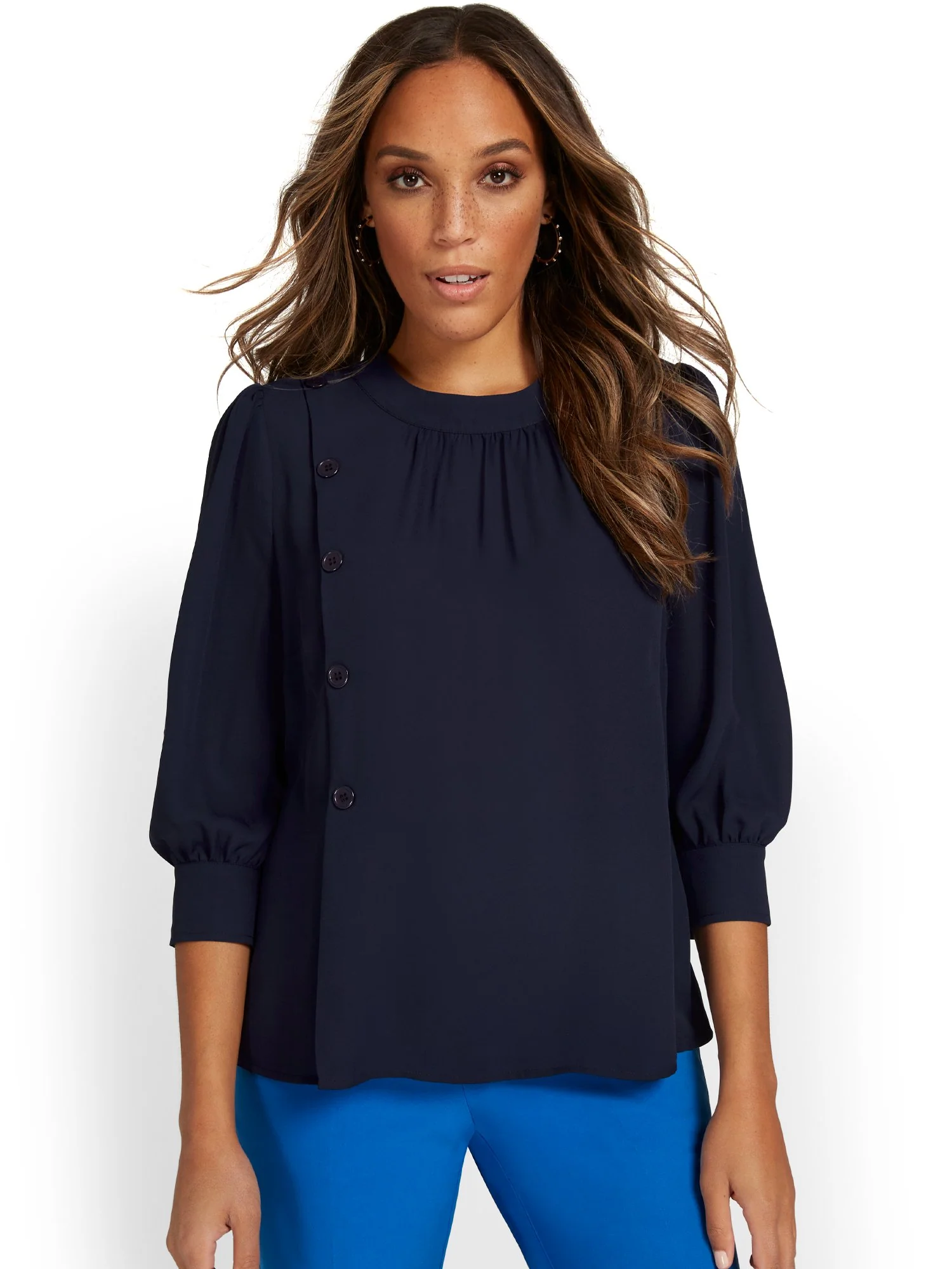 Cuff-Sleeve Button Blouse - Image 2