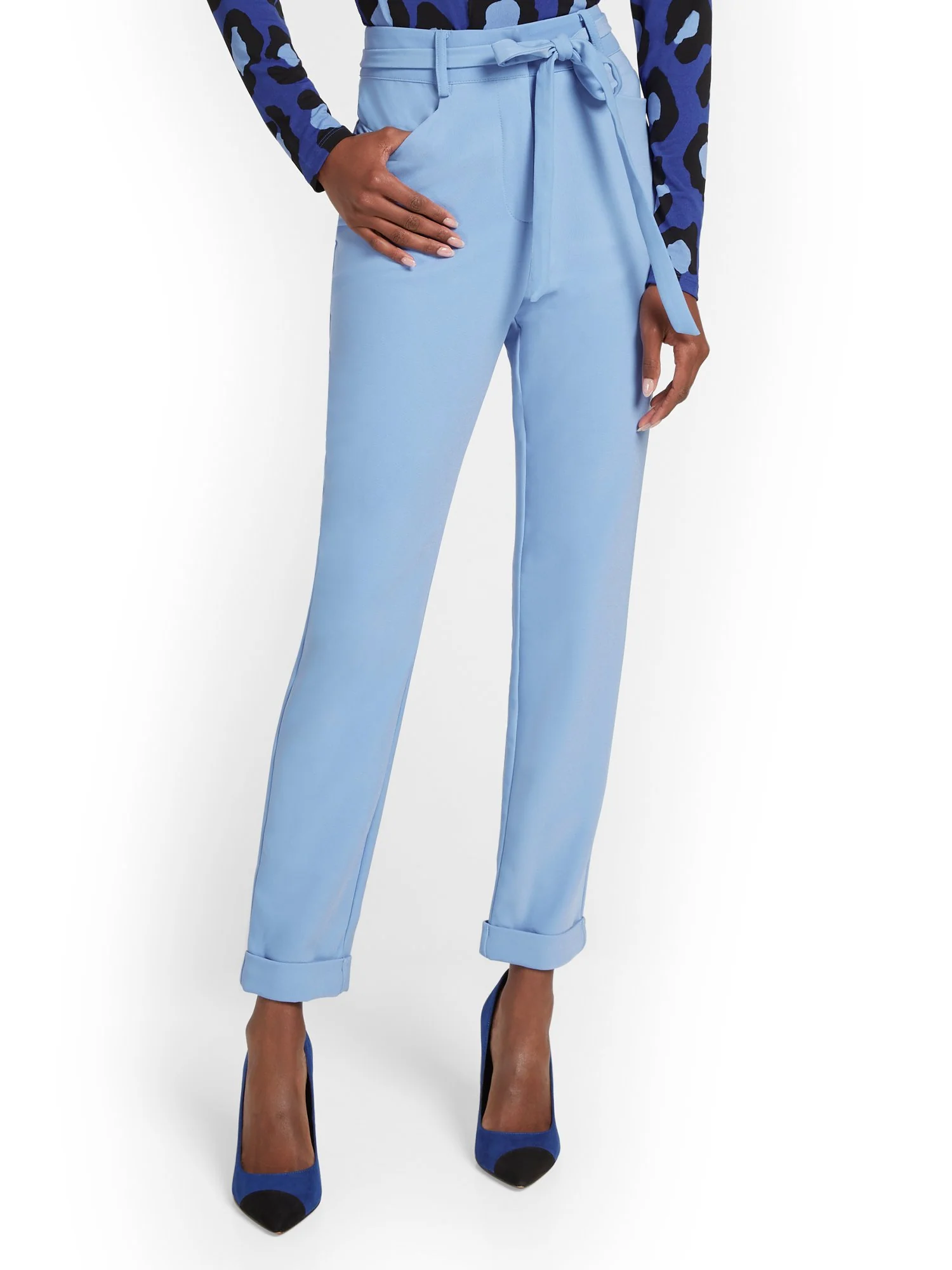 Cuffed Tie-Waist Straight-Leg Ankle Pant - Premium Stretch - Image 11