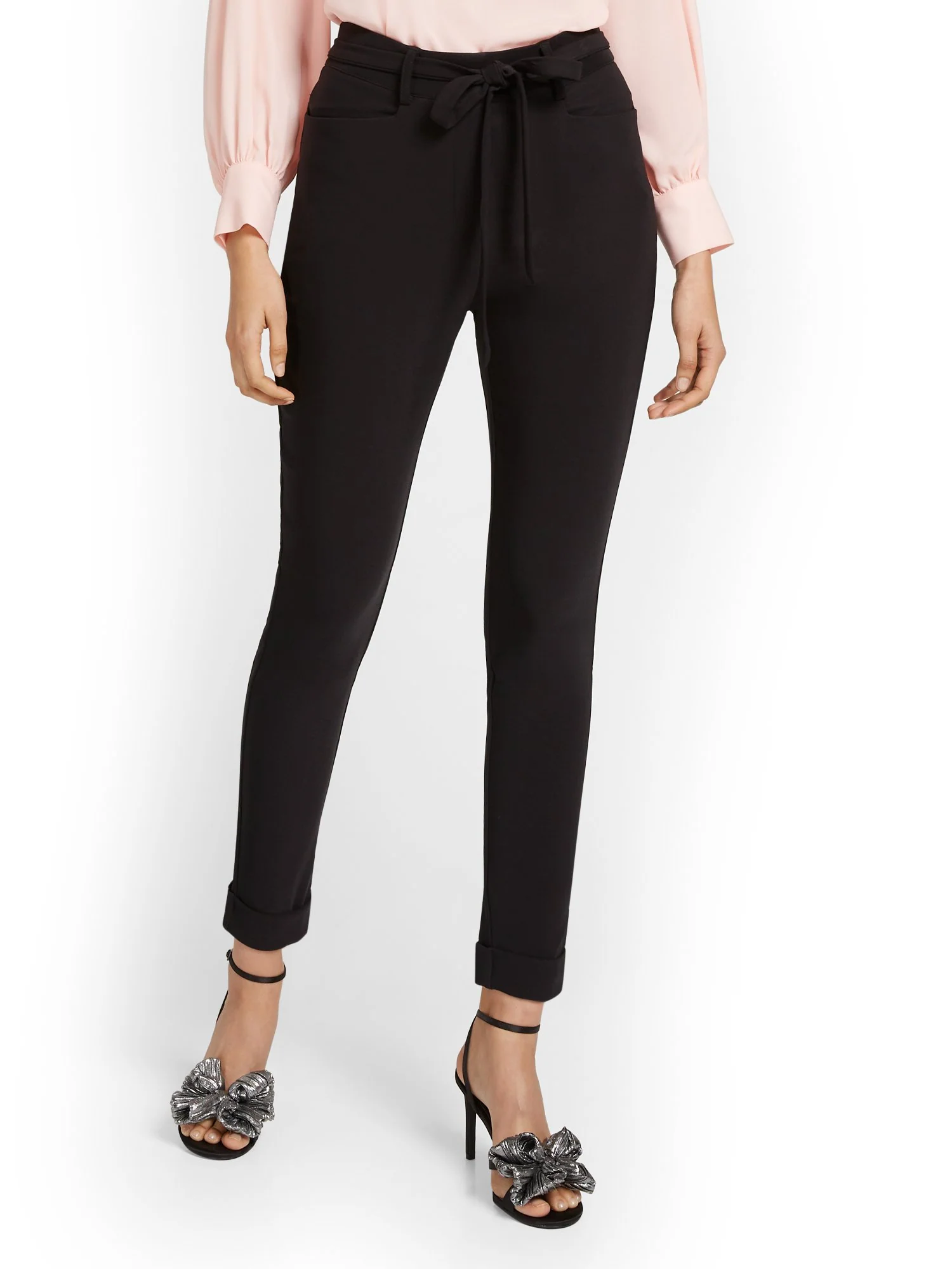 Cuffed Tie-Waist Straight-Leg Ankle Pant - Premium Stretch - Image 2