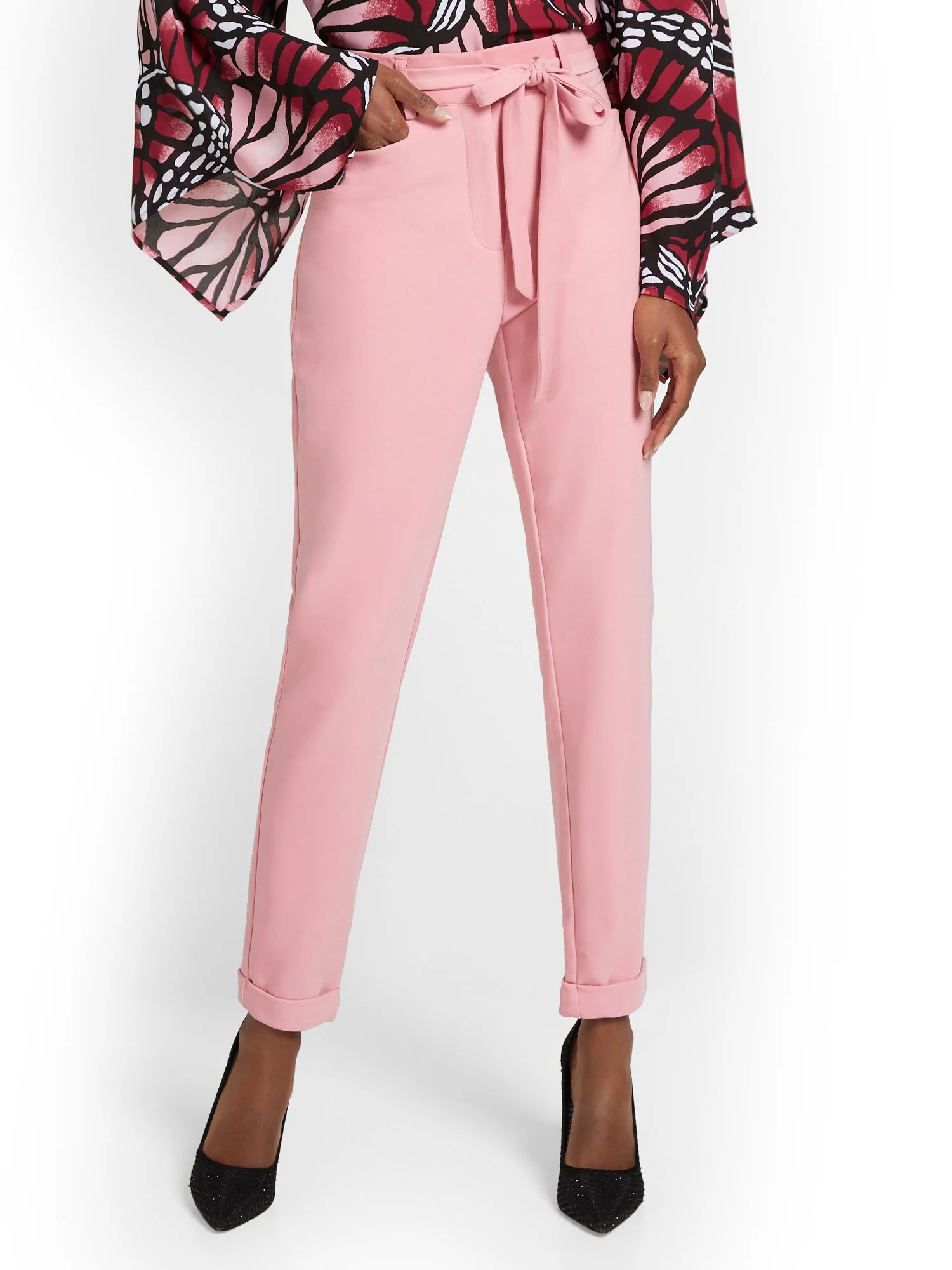 Cuffed Tie-Waist Straight-Leg Ankle Pant - Premium Stretch - Image 6