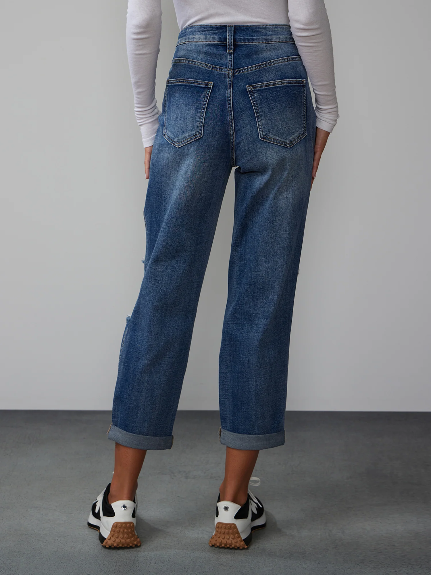 Curvy High Rise Destructed Boyfriend Jeans - Image 4