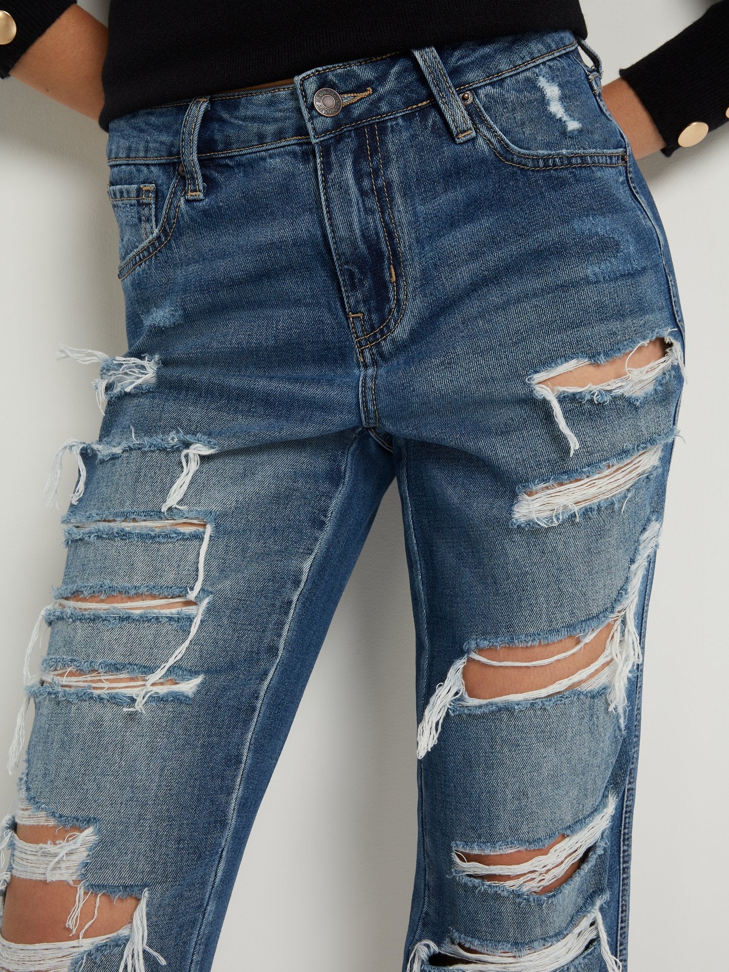 Curvy High Rise Destructed Boyfriend Jeans - Image 6