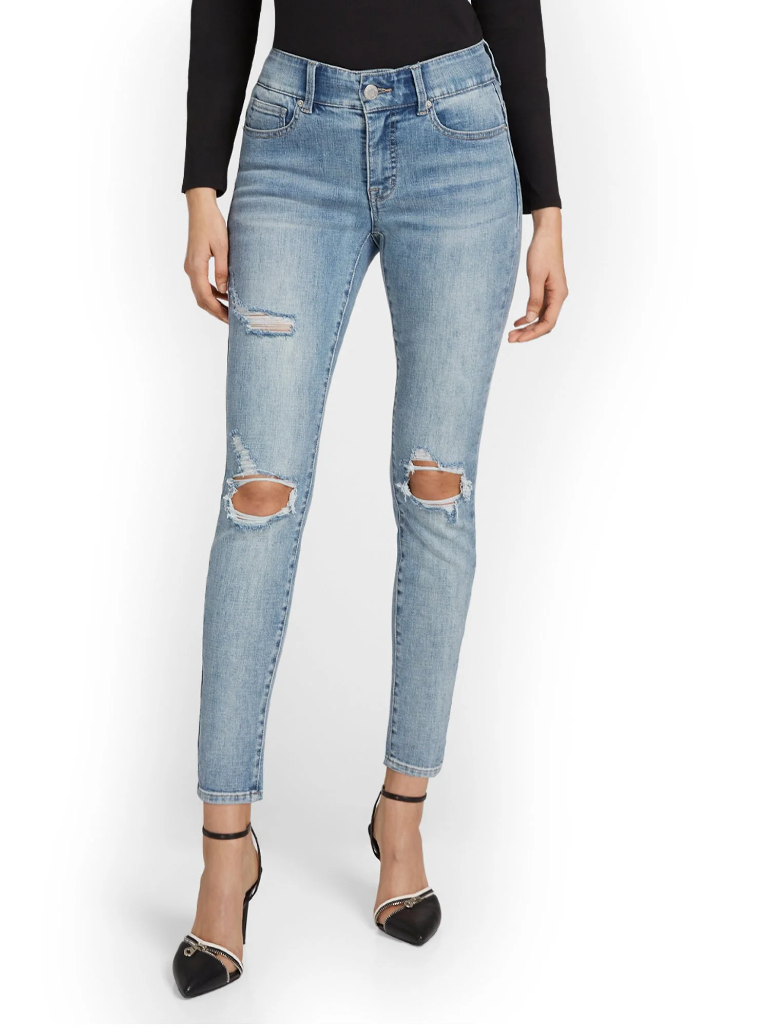 Curvy High-Waisted Super-Skinny Ankle Jeans - Medium Wash