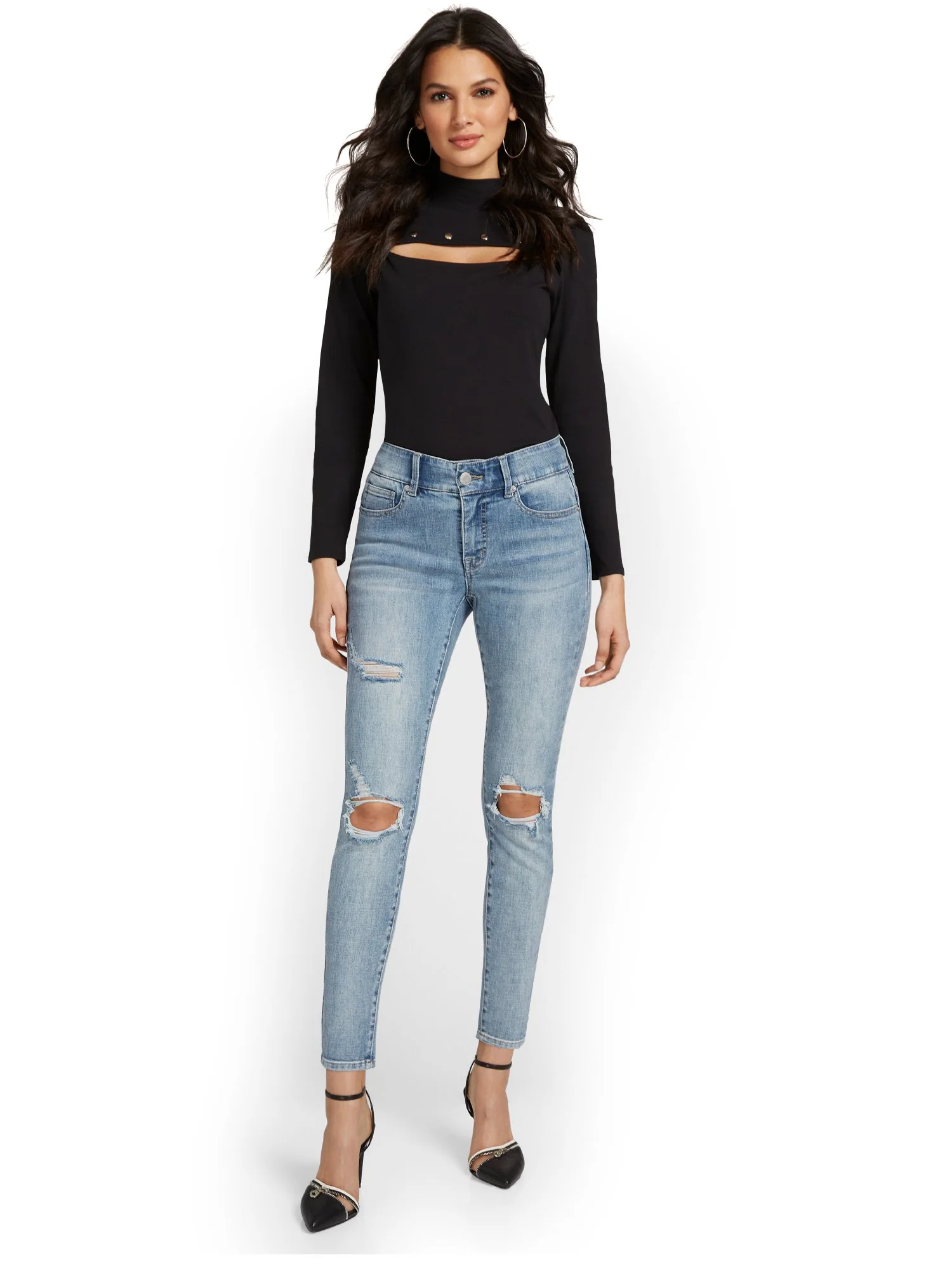 Curvy High-Waisted Super-Skinny Ankle Jeans - Medium Wash - Image 5