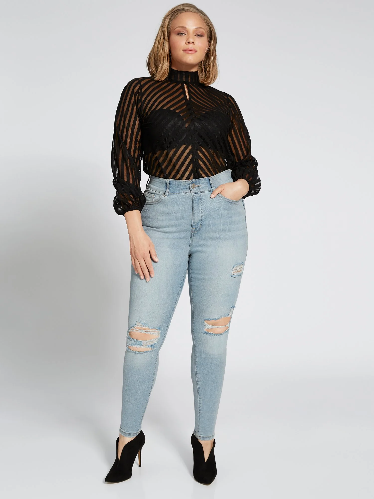 Curvy High-Waisted Super-Skinny Jeans - Light Wash - Image 3