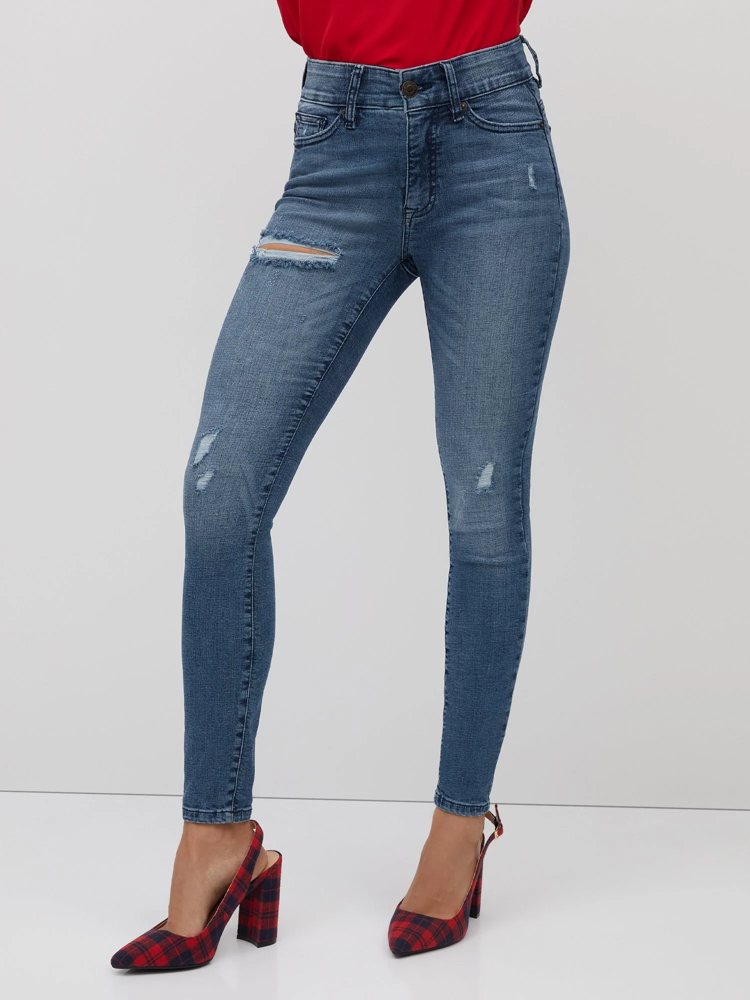 Curvy High-Waisted Super-Skinny Jeans - Medium Wash - Image 5