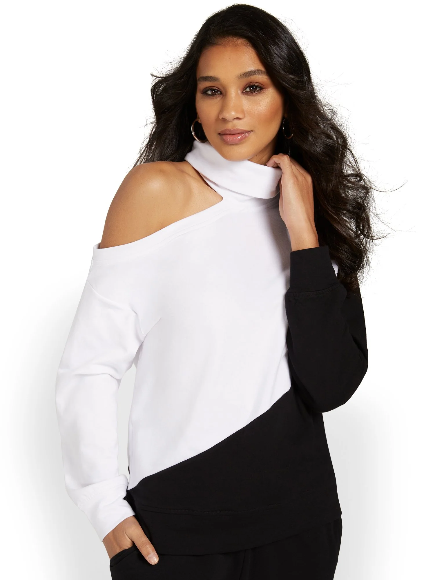 Cut-Out Mock-Neck French Terry Pullover - Image 2