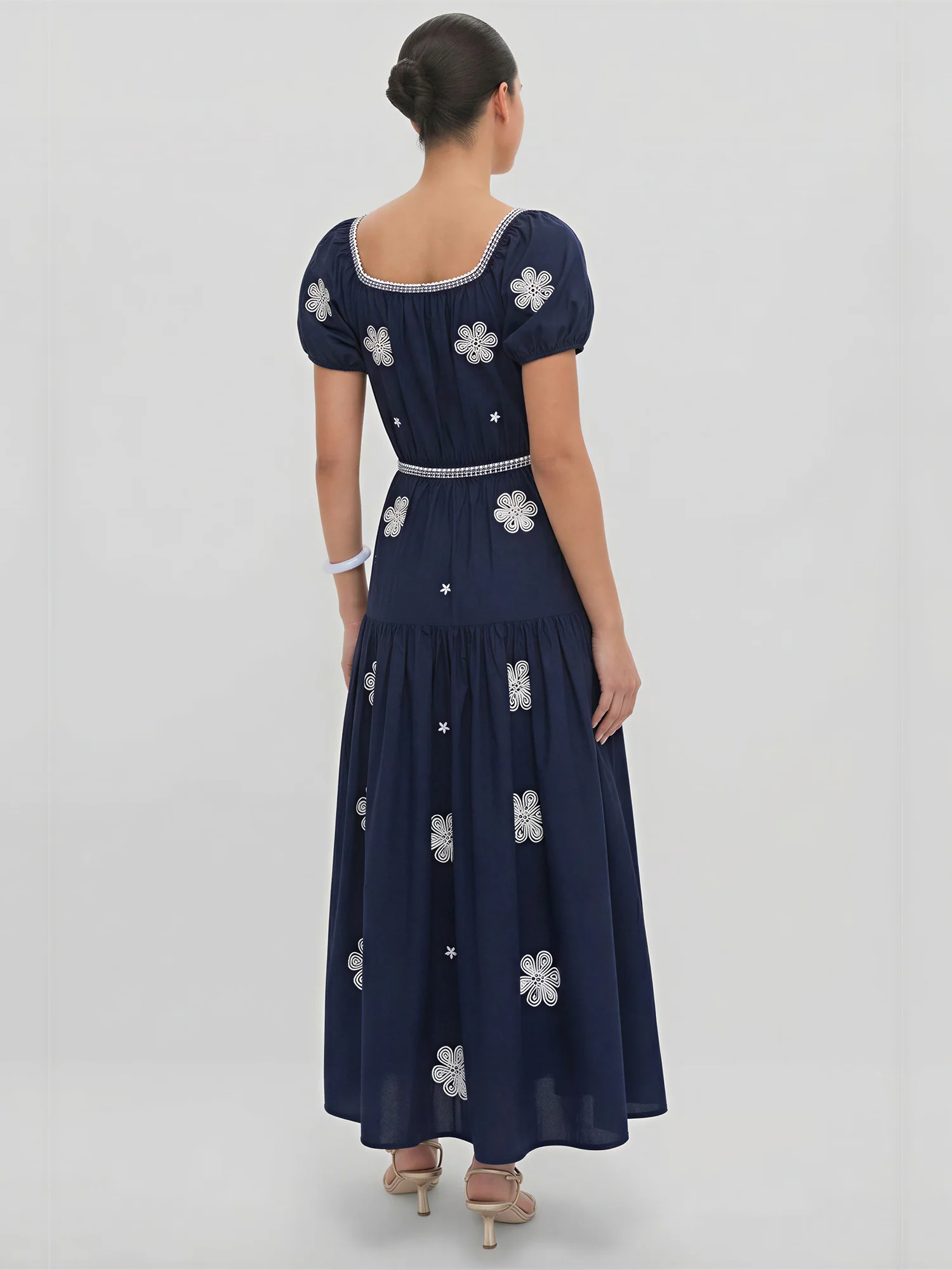 Decorative V-Neckline Floral Pattern Maxi Dress - Image 4