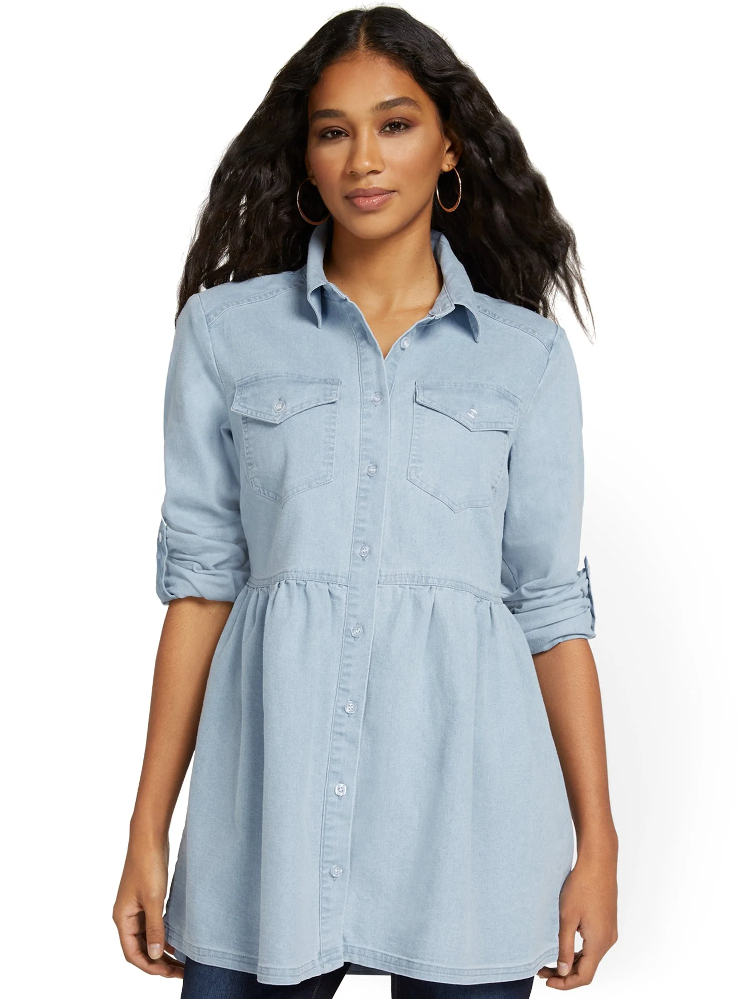 Denim Babydoll Button-Down Shirt - Image 2
