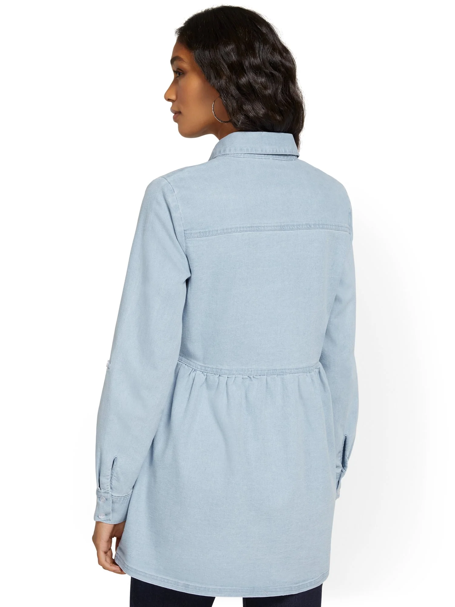 Denim Babydoll Button-Down Shirt - Image 3