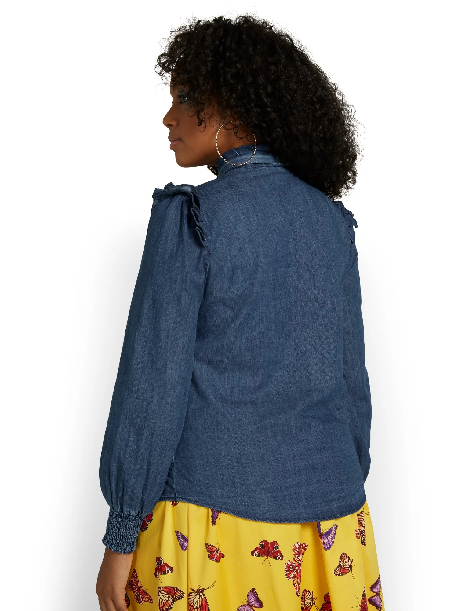Denim Bow-Neck Blouse - Image 3